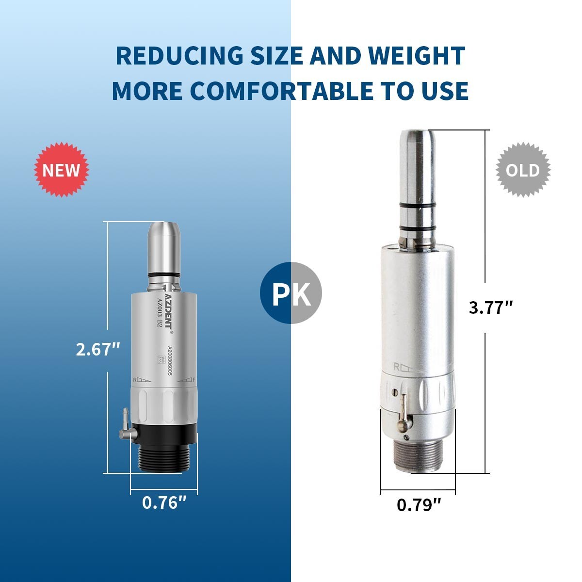 AZDENT Dental 1:1 Direct Drive Low Speed Air Motor Turbine Handpiece 2 Holes