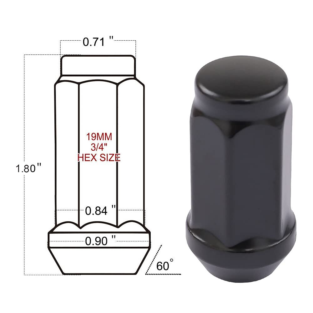 24 PC 14X1.5 Lug Nuts Black 19Mm Hex Compatible with Chevy GMC 6 Lug Aftermarket