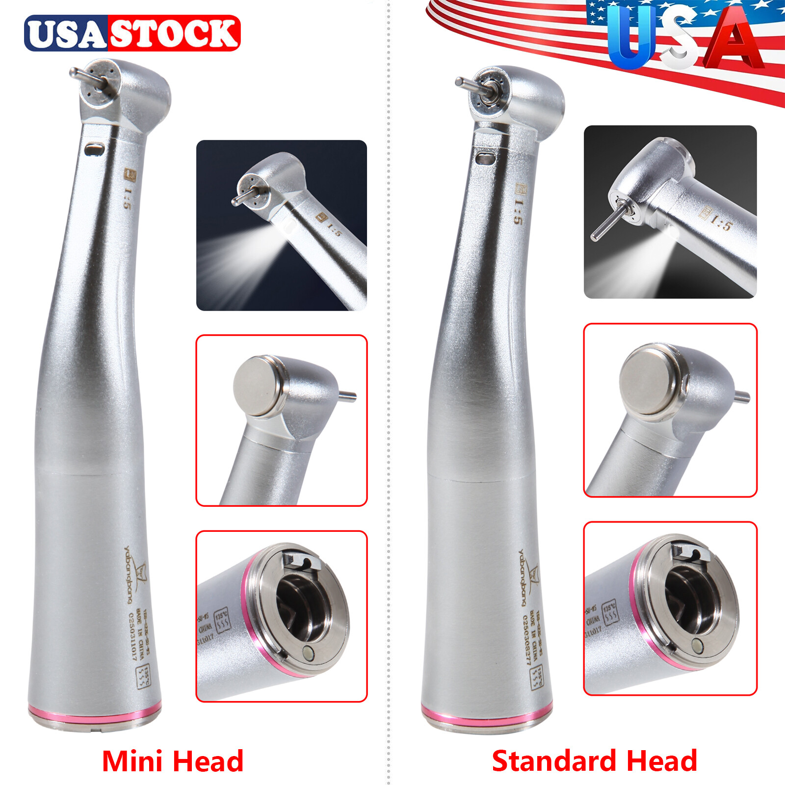 US Dental 1:5 Increasing Fiber Optic Contra Angle Handpiece fit E-type Stan/Mini