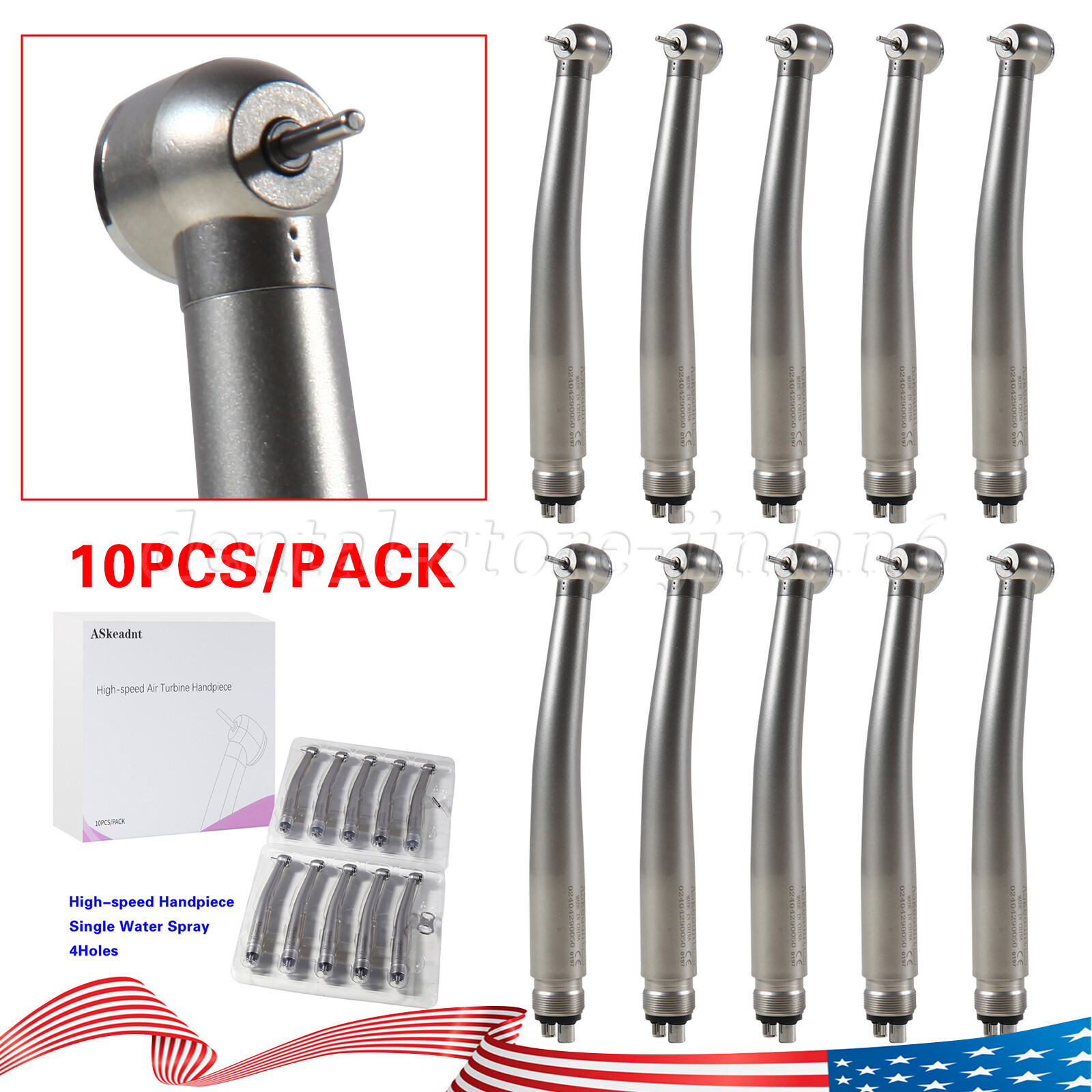 4 Hole Dental High Speed Handpiece Large Head Single Water Spray Air Turbine 10