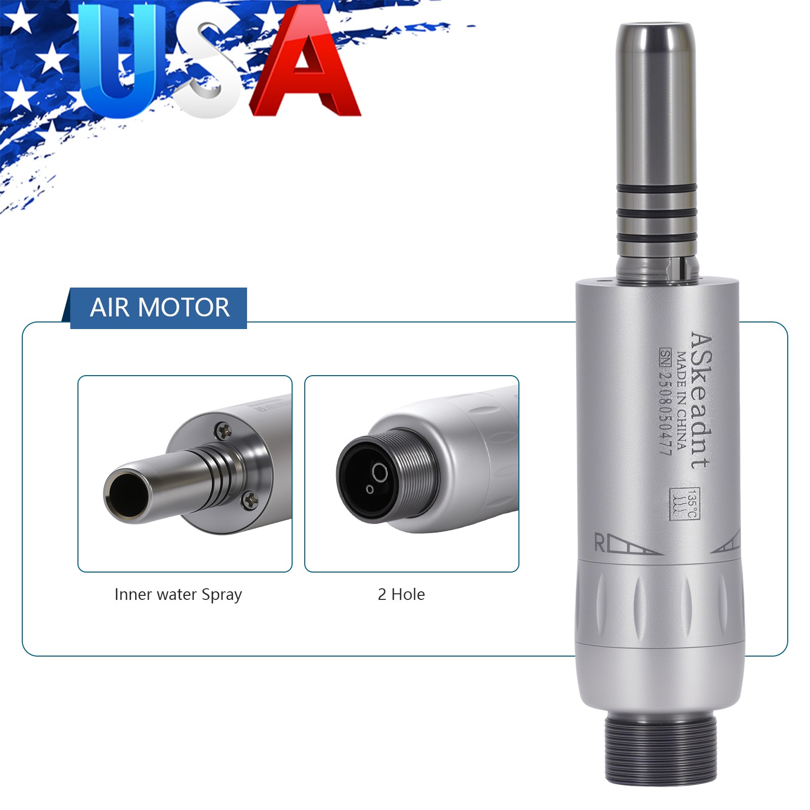 1-10 ASK Dental Slow Low Speed Air Motor Handpiece Internal Water Spray 2 Hole