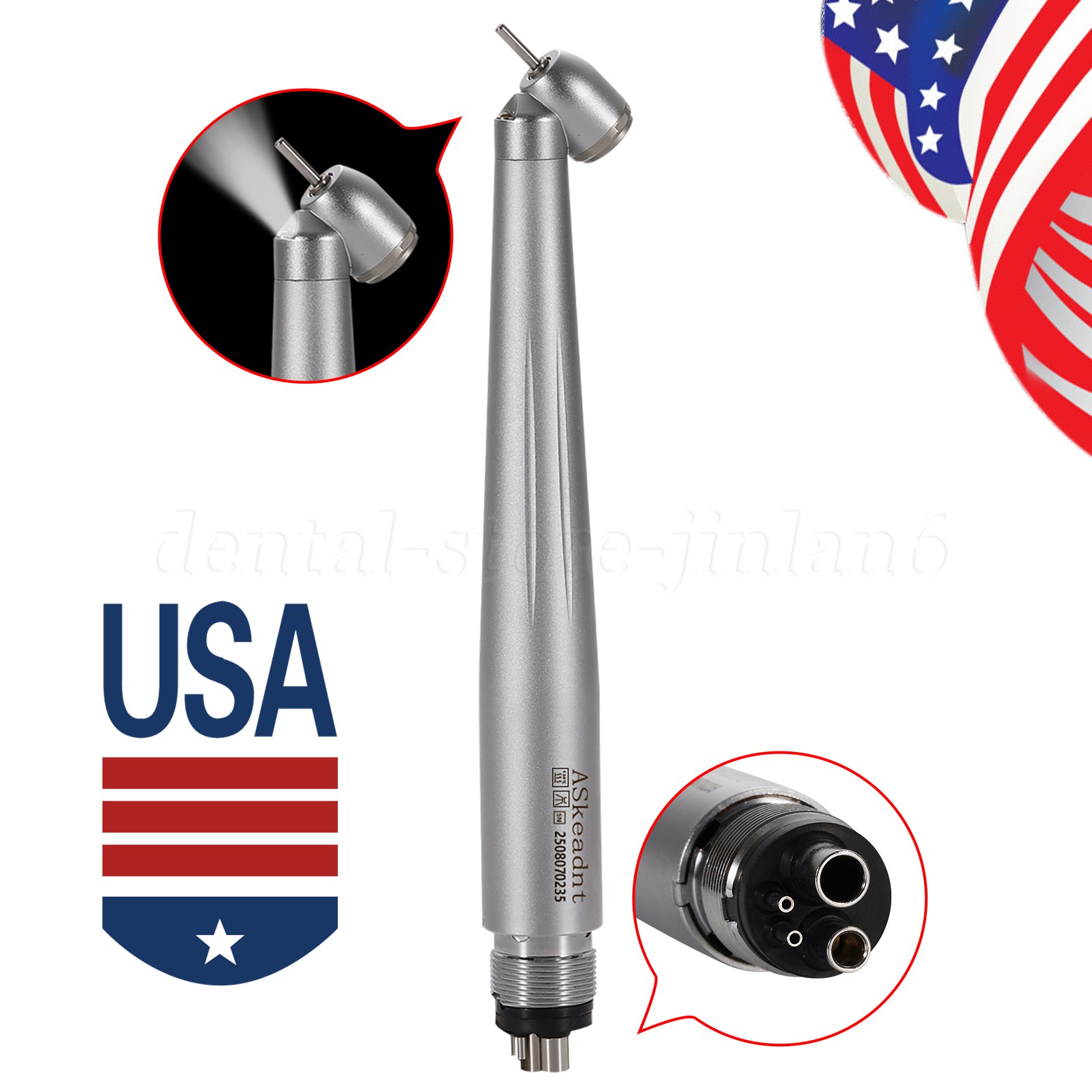 ASkeadnt Dental 45° LED High Speed Handpiece E-generator Push Button 4H