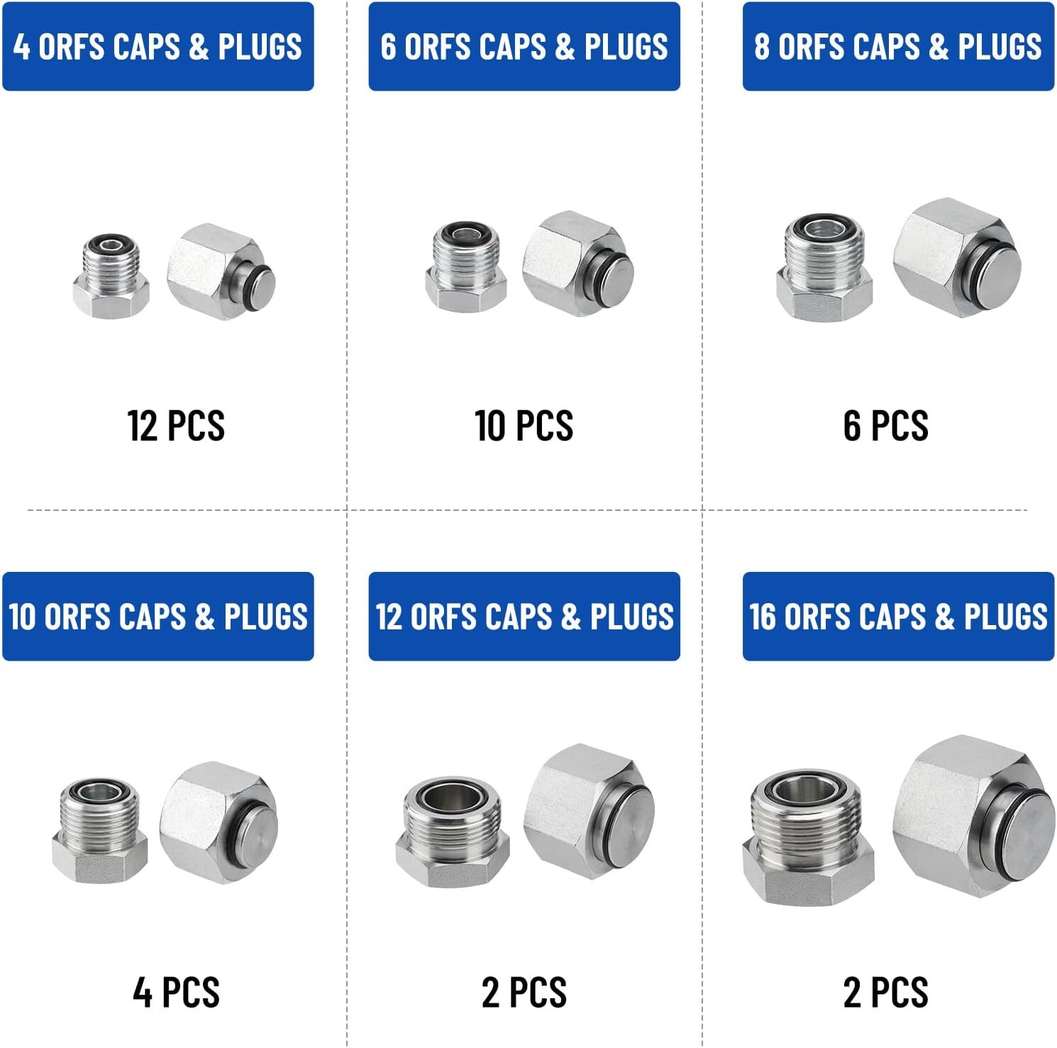 144 in 1 JIC and ORFS Hydraulic Cap and Plug Hose Tube and Pipe Cap and Plug Kit