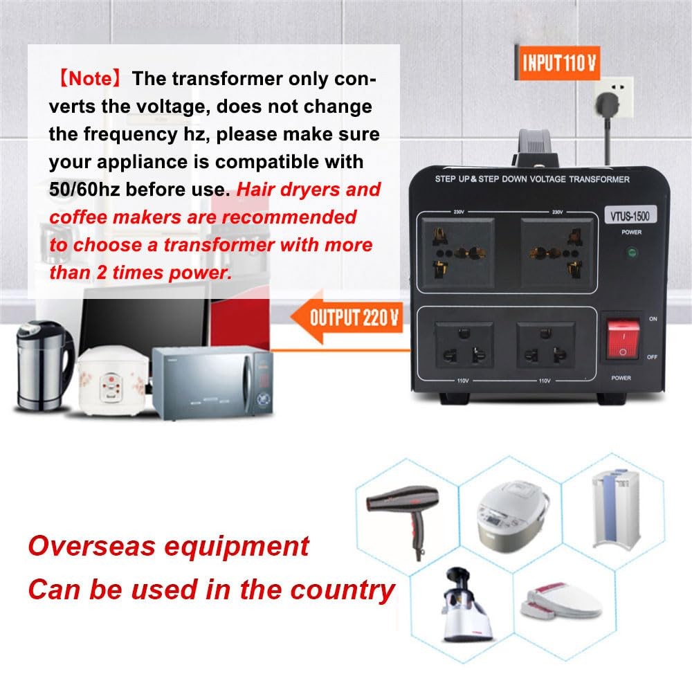 1500W Step Up & Step Down Voltage Transformer Converter 110V to 220V or 220V/230