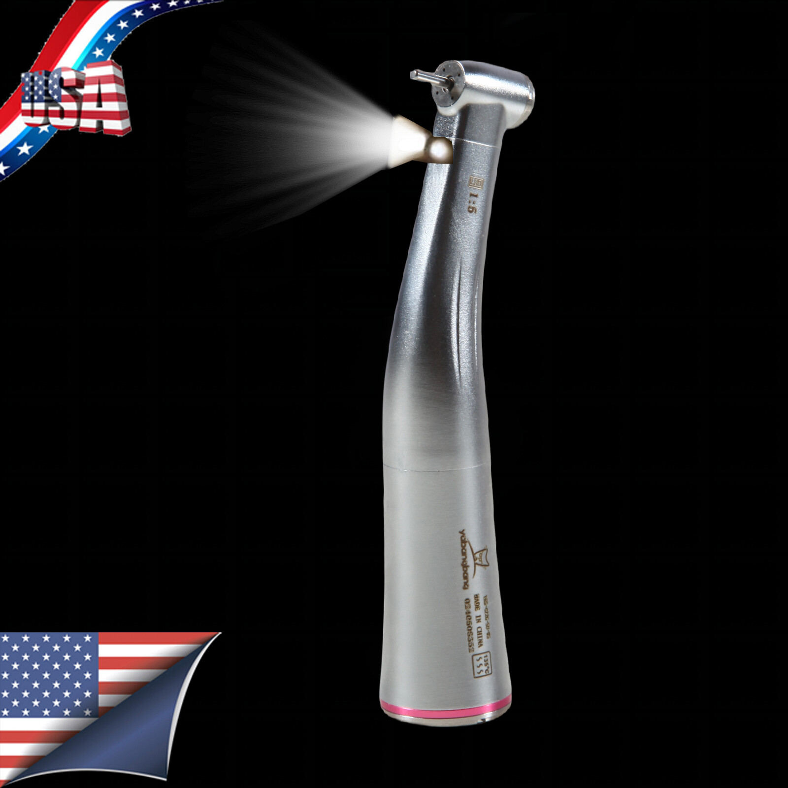 NSK Ti-MAX X95L Style Dental 1:5 LED Fiber Optic Contra Angle Handpiece Red Ring