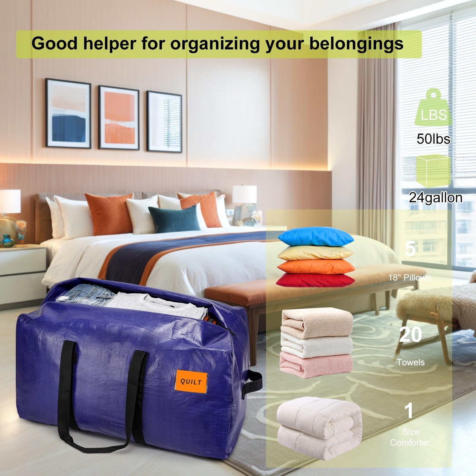 6 Pack Moving Bags Heavy Duty, Extra Large Storage Totes Bag with Zippers and…