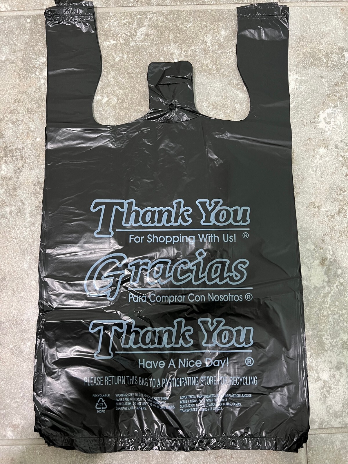 HDPE Black Thank You T-Shirt Bags Bag 1/8 Plastic Shopping Bags 10″ x 5″ x 18″