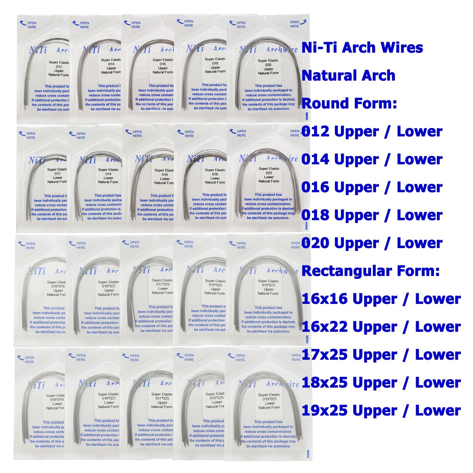 100pc Dental Orthodontic Arch Wires Niti Rectangular Round Natural 1622 012 016