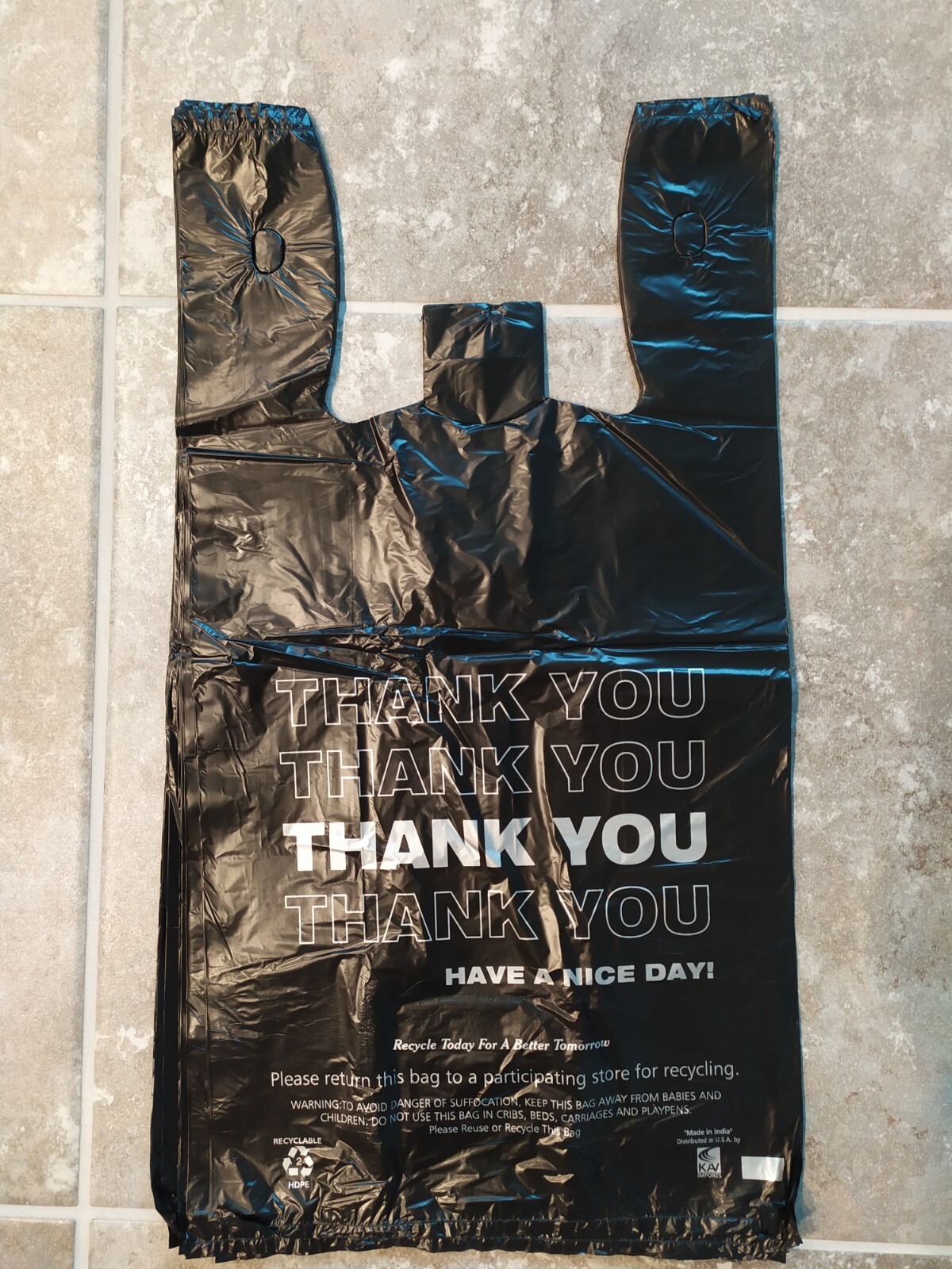 1/6 Large 21×6.5 x11.5 BLACK Thank You T-Shirt Plastic Grocery Shopping Bags 100