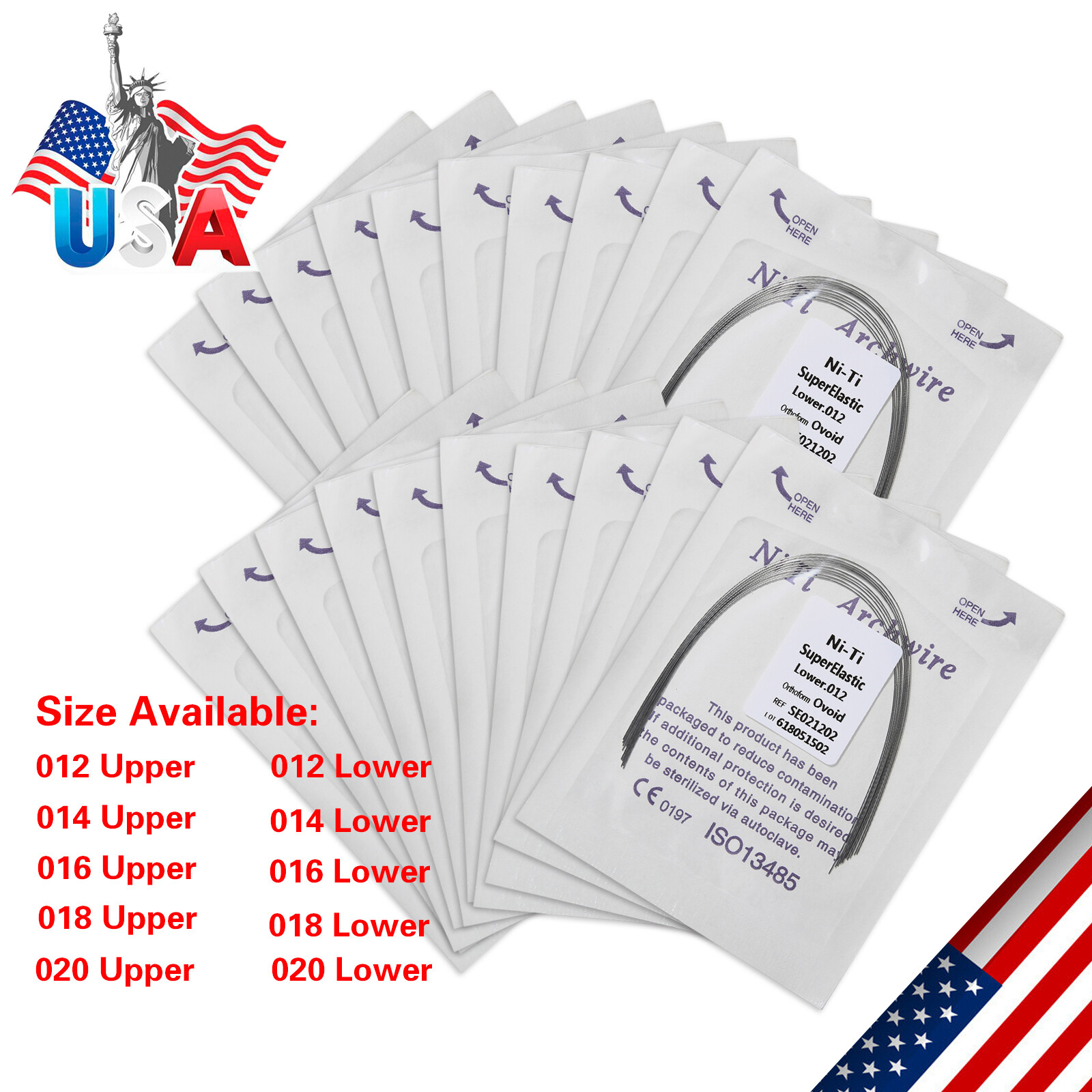 100pcs 10packs Dental Orthodontic Super Elastic Niti Arch Wire Round Ovoid Form