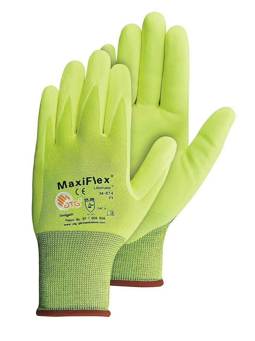 PIP 34-874FY MaxiFlex Ultimate HI VIS Micro Foam Nitrile Grip WORK GLOVES 12 PR