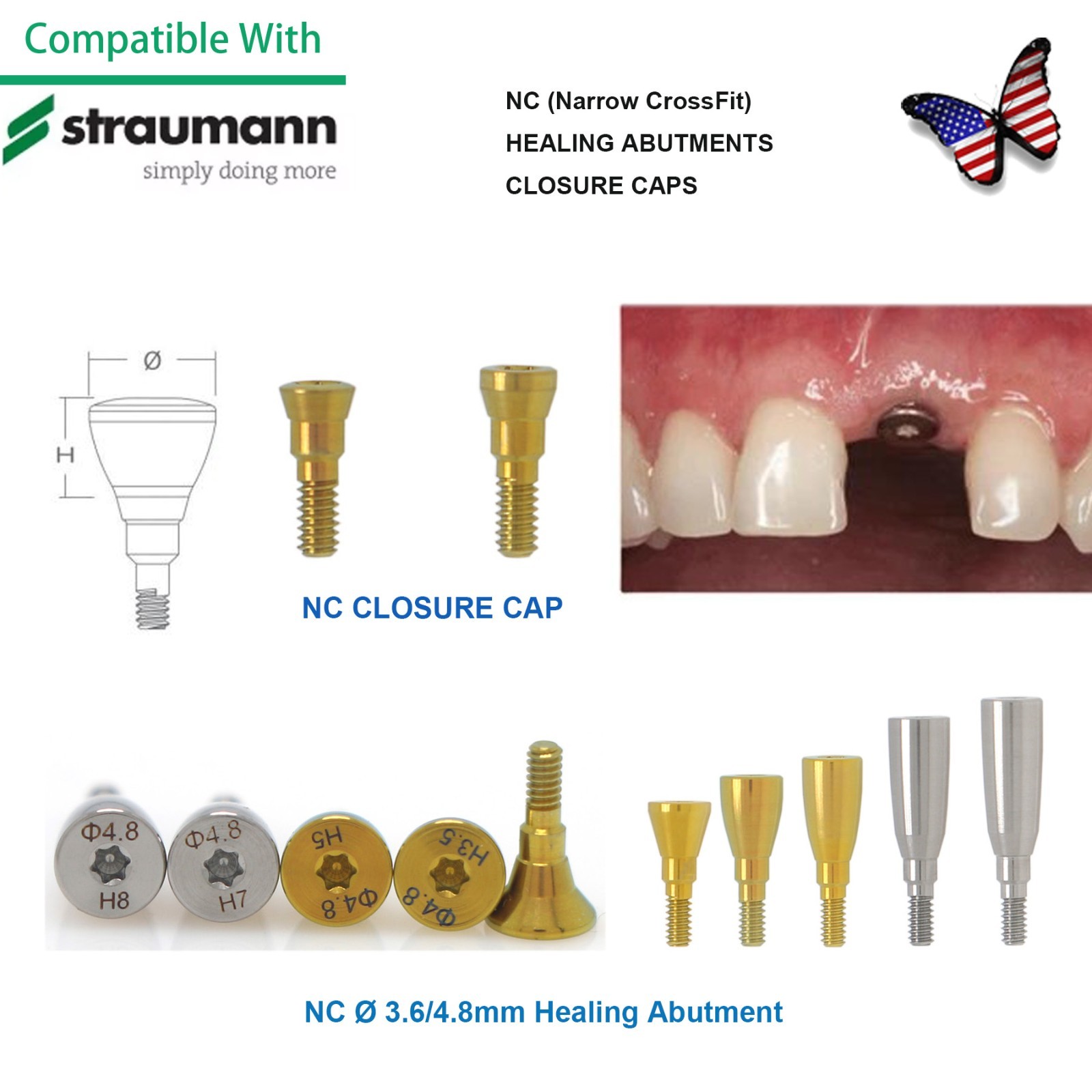 US Straumann Healing Abutment Cap/Closure Cover Screw NC & RC Platform Titanium