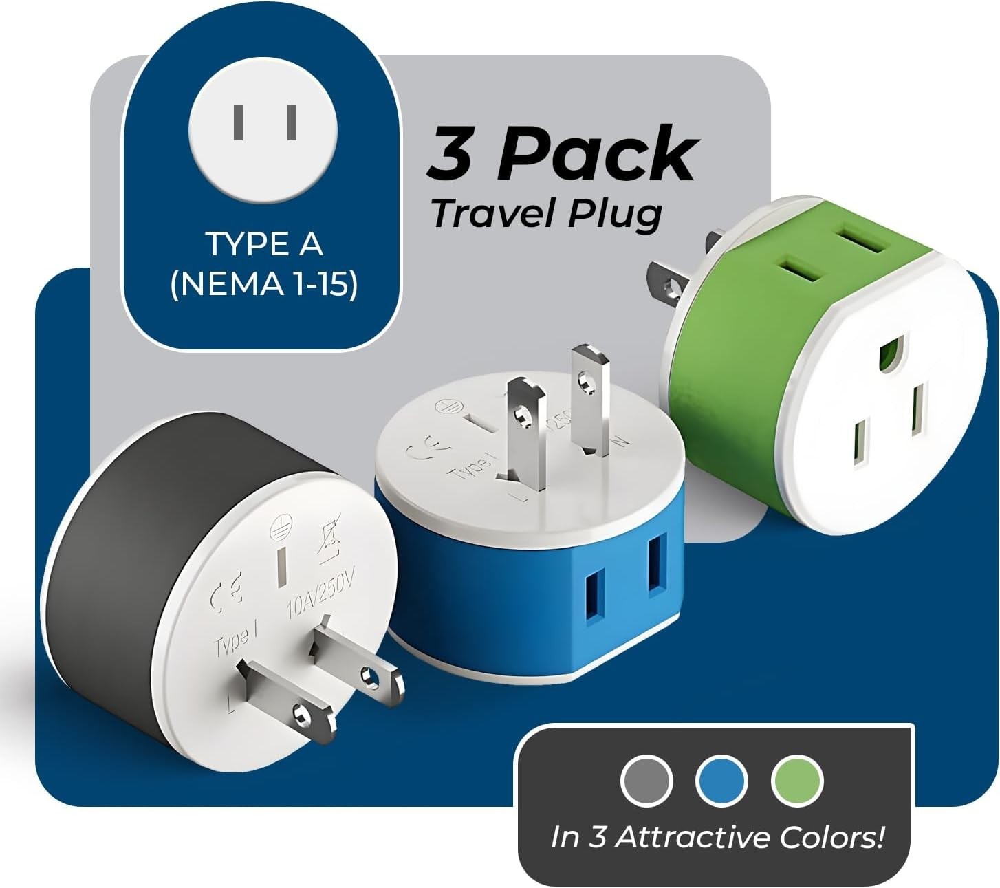 Japan Philippines Power Plug Adapter with 2 USA Inputs – Travel 3 Pack – Type