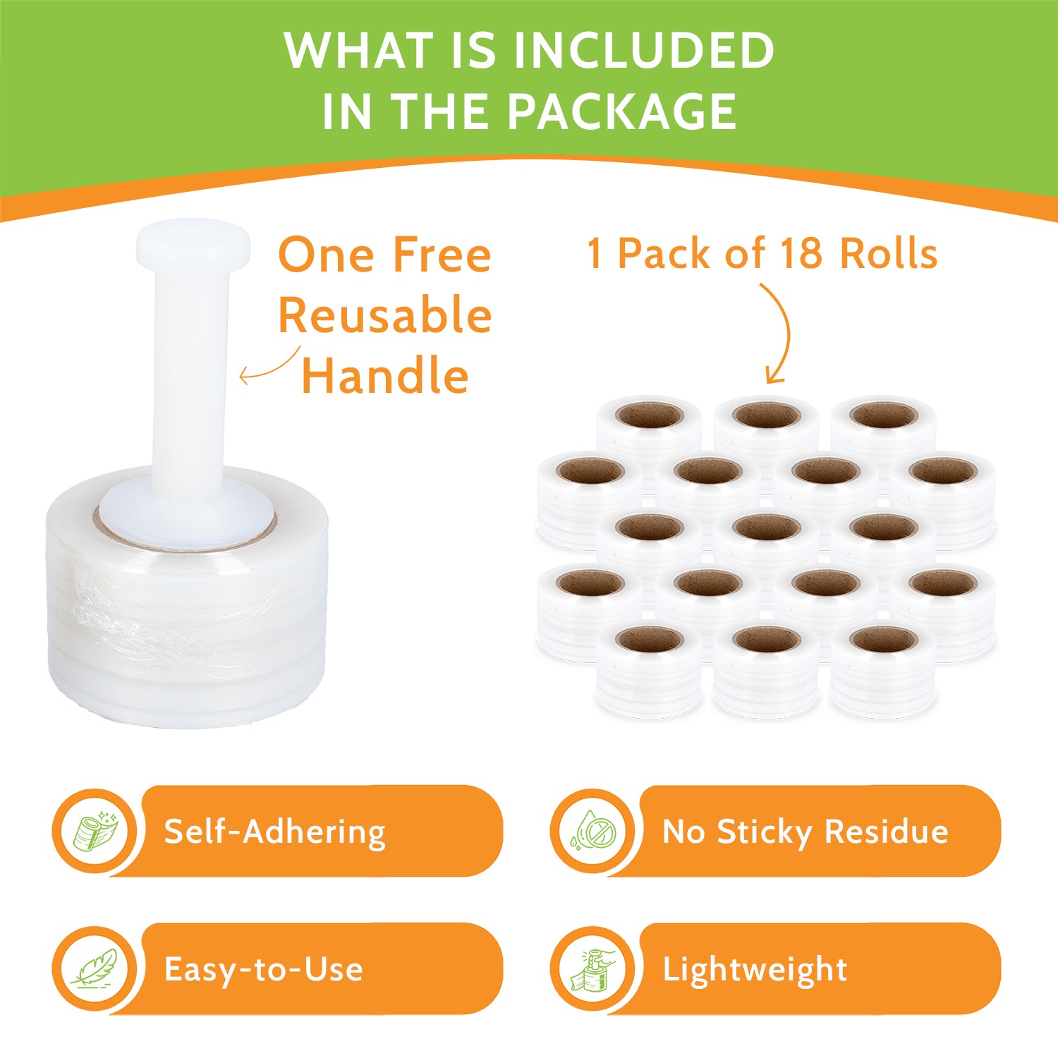 Mini Stretch Wrap Shrink Film, 18 Rolls, 3″x1000′, 50 Gauge, with Plastic Handle