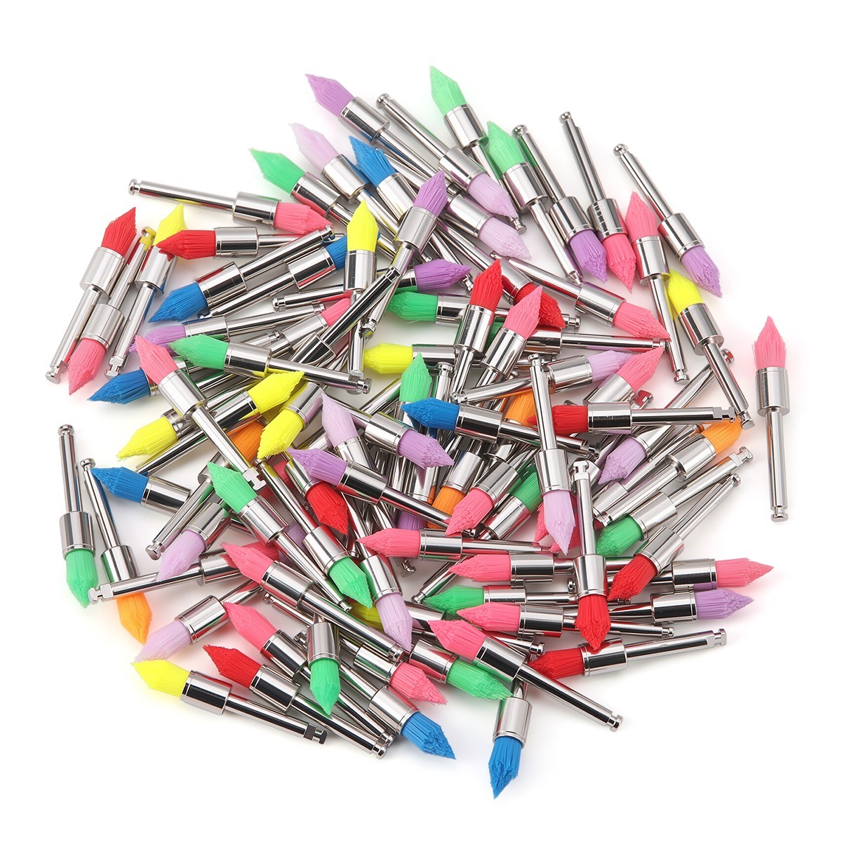 100pcs Dental Nylon Colored Soft Bowl Polishing Tapered Prophy Brushes Latch Typ