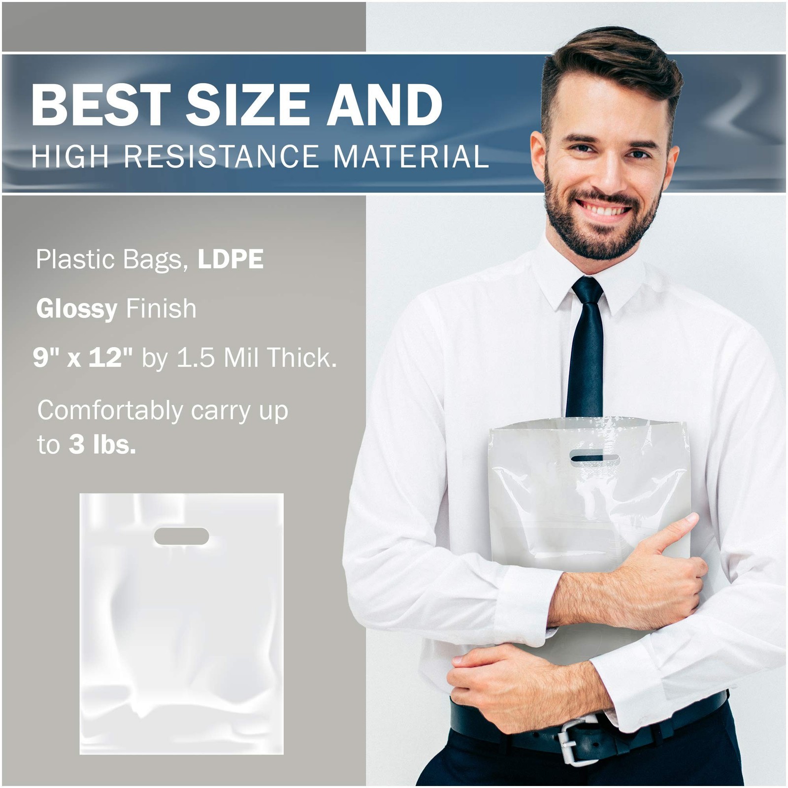 White Merchandise Plastic Shopping Bags – 100 Pack 9″ x 12″ with 1.5 mil Thic…