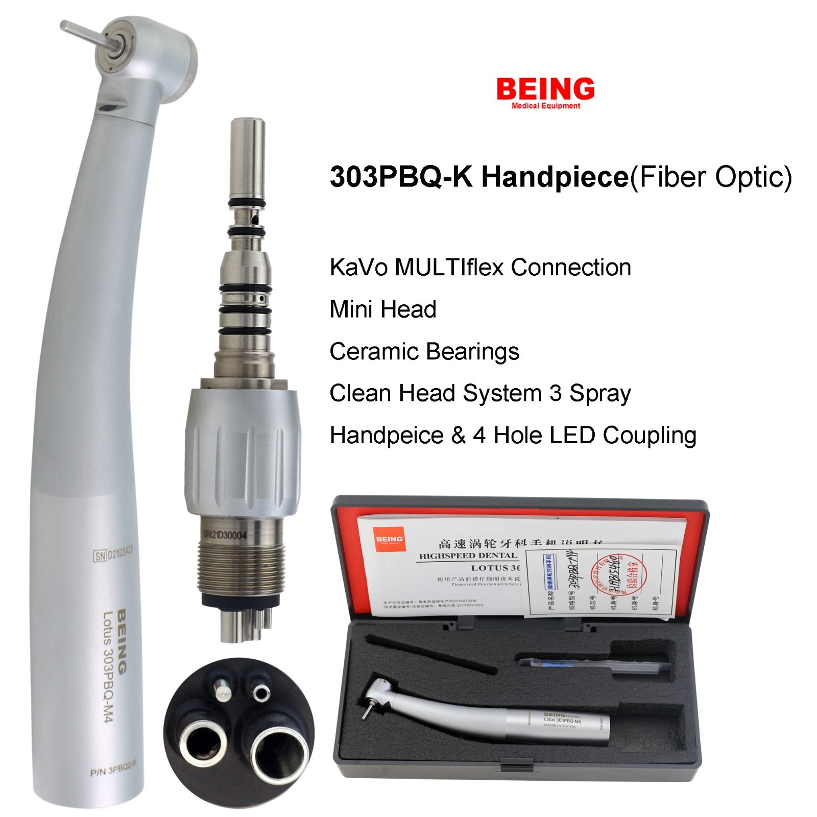 BEING Dental Small Mini Head High Speed Handpiece Fiber Optic NSK Kavo Coupler