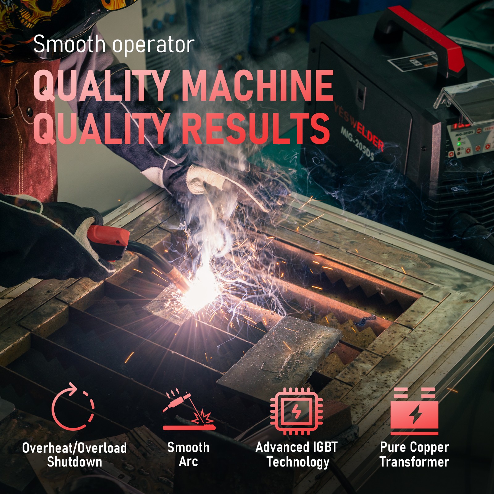 205A 5in1 MIG/Flux Core/TIG/Stick Welder 110V/220V Aluminum Welding LED Display