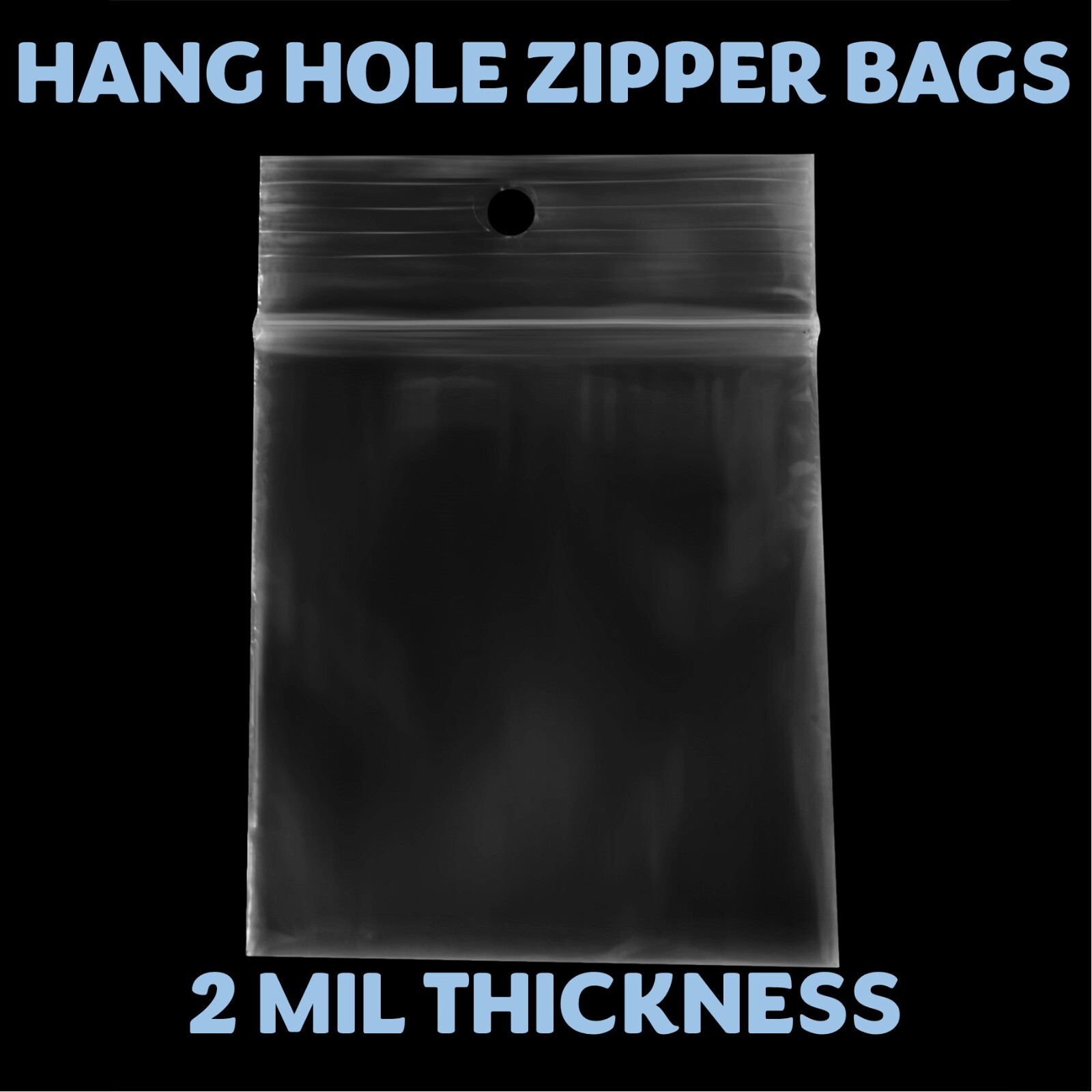 6″x14″ Hang Hole Zip Top Lock Seal Reclosable Poly Bags Zipper Baggies 2Mil