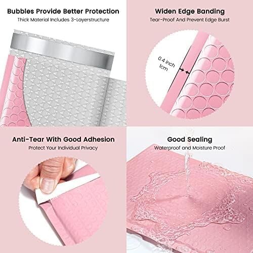 Jiaro Pack Poly Bubble Mailer Padded Envelope Mailing Bag 8.5×12 25Pc Light Pink