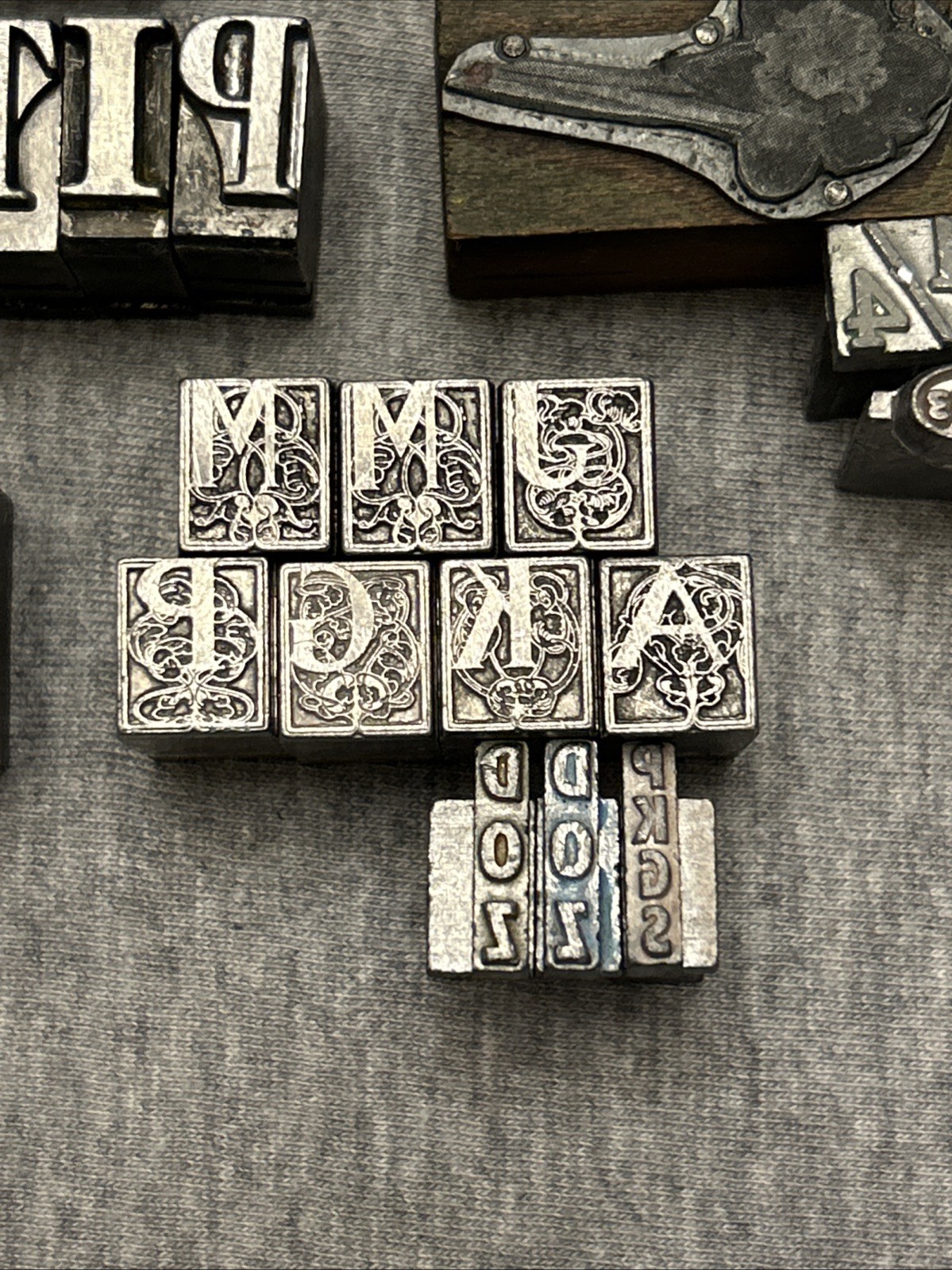 Letterpress Printing Block Mixed Lot Letters, Numbers, Symbols, BB & S Chicago