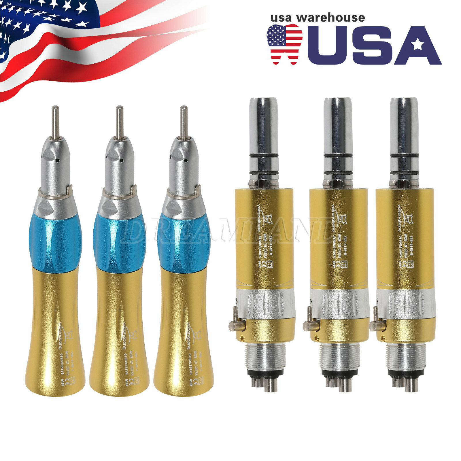 1-5* Gold Dental Straight Handpiece & Air Motor 4-Hole fit NSK Low Speed E-type