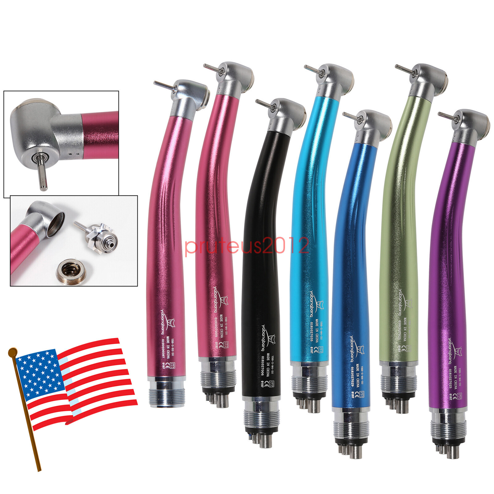 Yabangbang Dental High Speed Handpiece Turbine Push Button 4 Holes USA