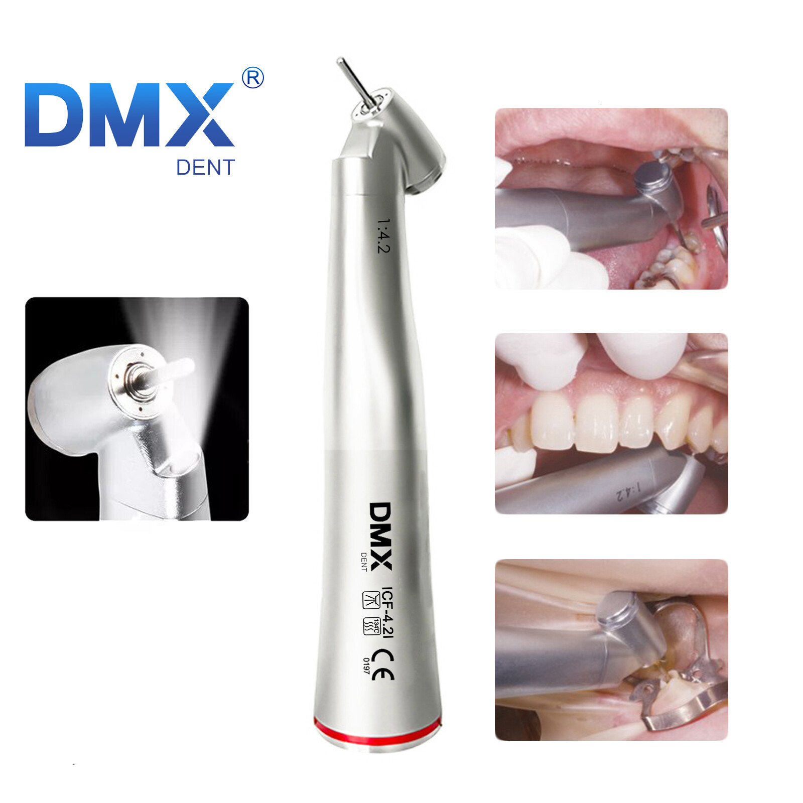 DMXDENT Dental 1:1/1:4.2 /1:5 Contra Angle Fiber Optic LED Low Speed Handpiece