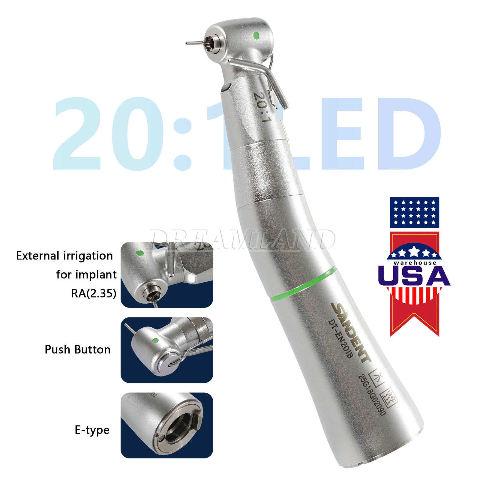 Dental Implant Handpiece 20:1 LED Contra Angle Fit Surgical Implant Motor