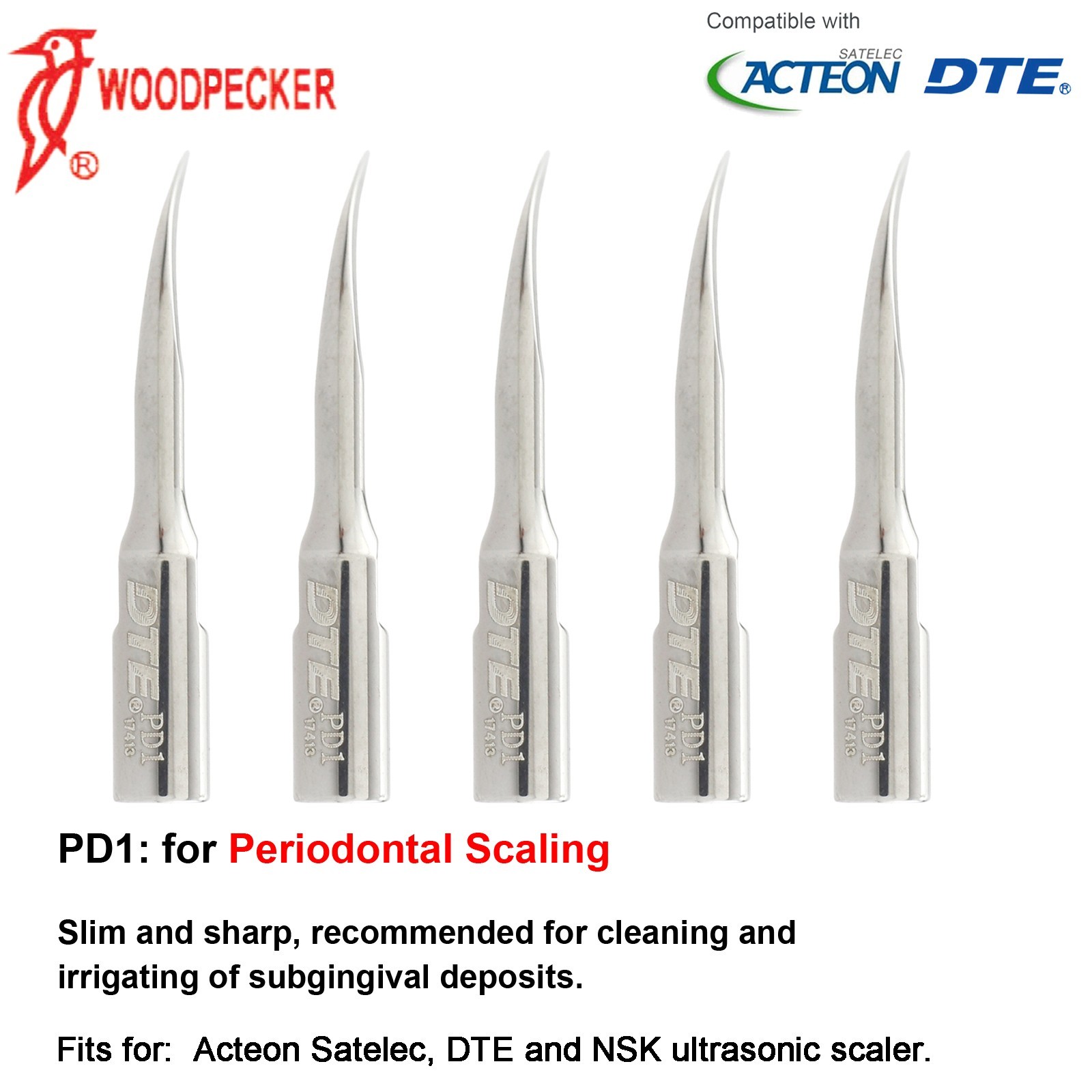 Woodpecker DTE Scaler Tip Endo Periodontal G1 P3 GD4 ED1T fit Acteon Satelec EMS