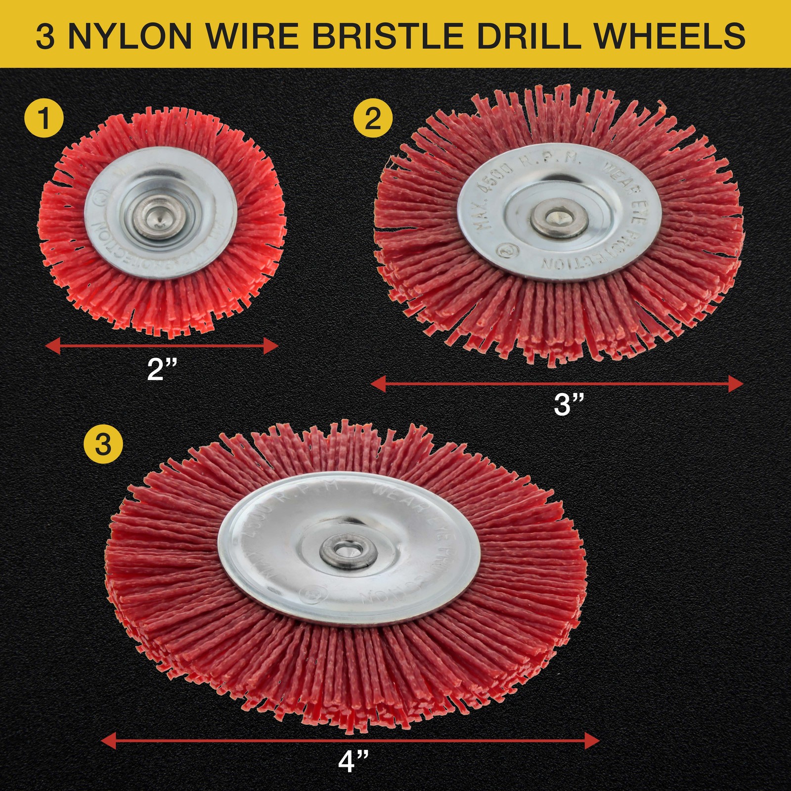 6 pc Abrasive Filament Nylon Bristle Drill Wheel and Cup Brush Set, 1/4″ Drill