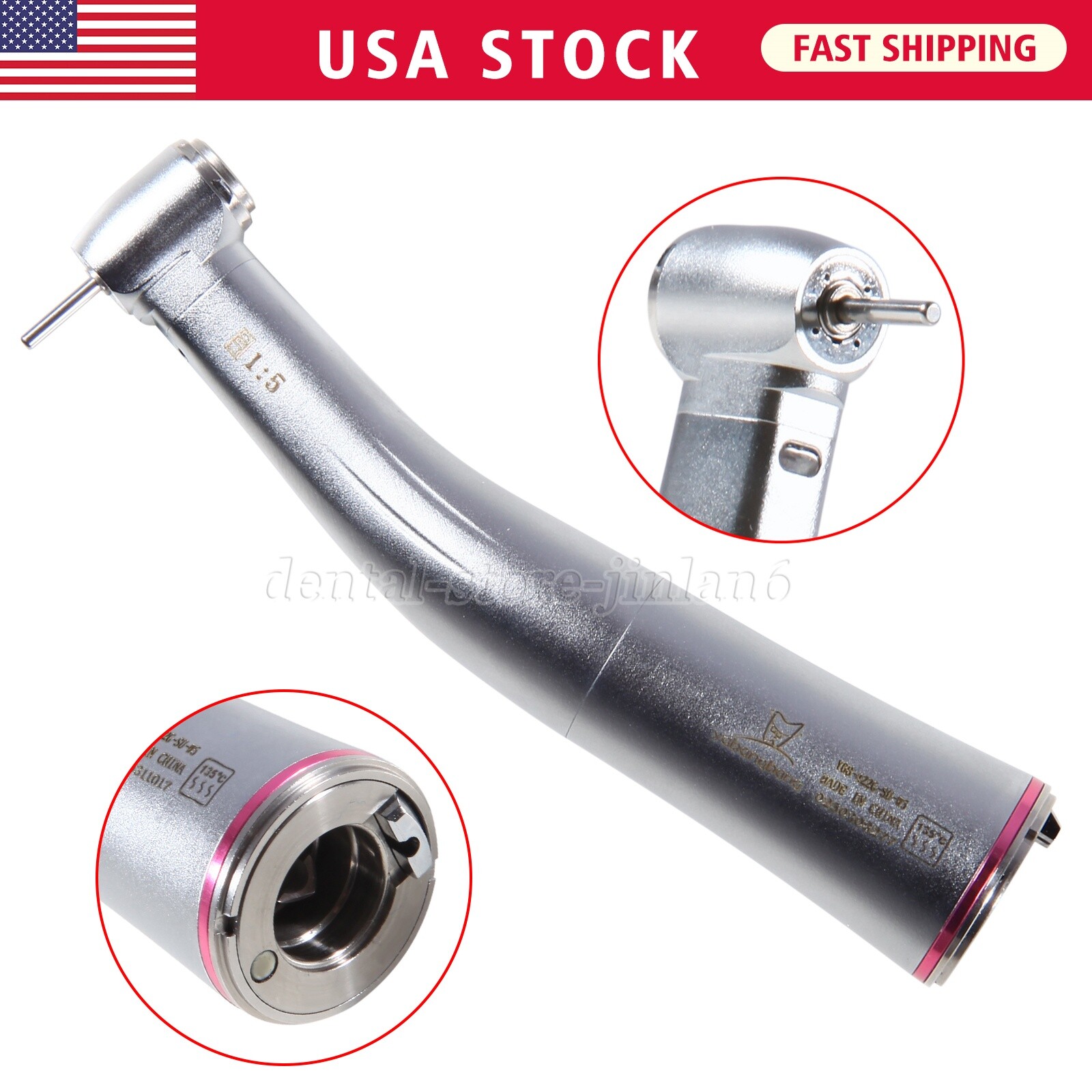Dental 1:5 Increasing Contra Angle Optic LED Handpiece Fit for Electric Motor sk