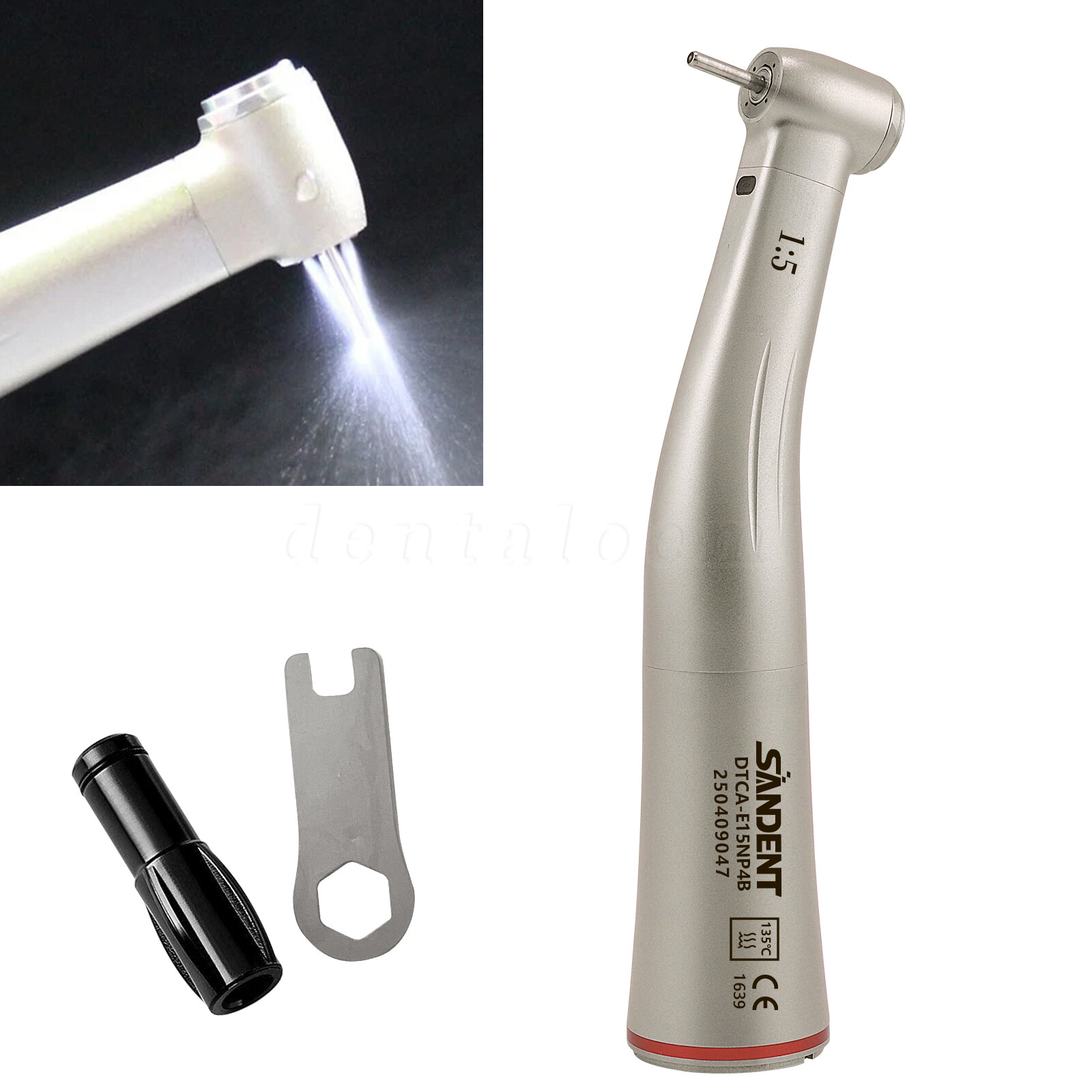 NSK Ti-MAX X95L Style Dental 1:5 LED Fiber Optic Contra Angle Handpiece Red Ring