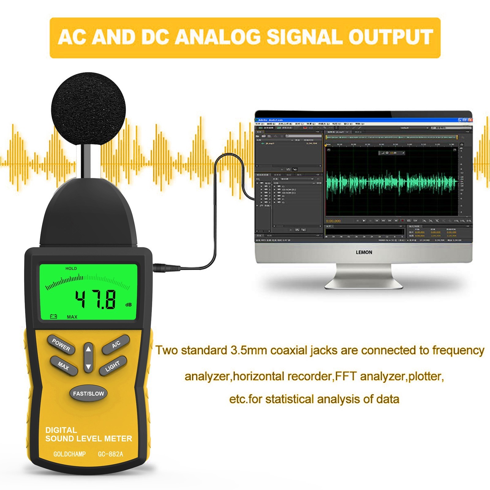 Digital Sound Level Meter 30-130DB Noise Volume Decibel Tester A/C Fast/Slow US