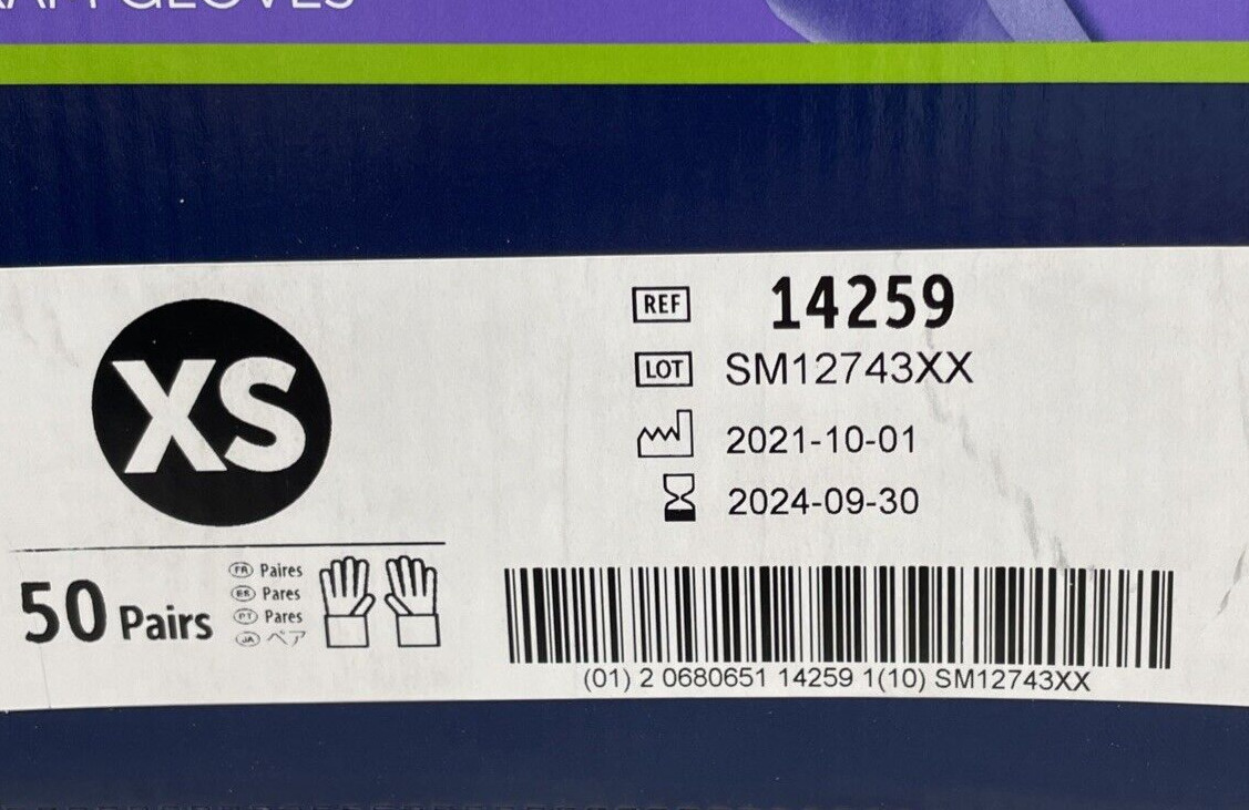 1 Box Halyard Purple Nitrile-XTRA STERILE Exam Gloves Size: XSmall Exp: 9/24