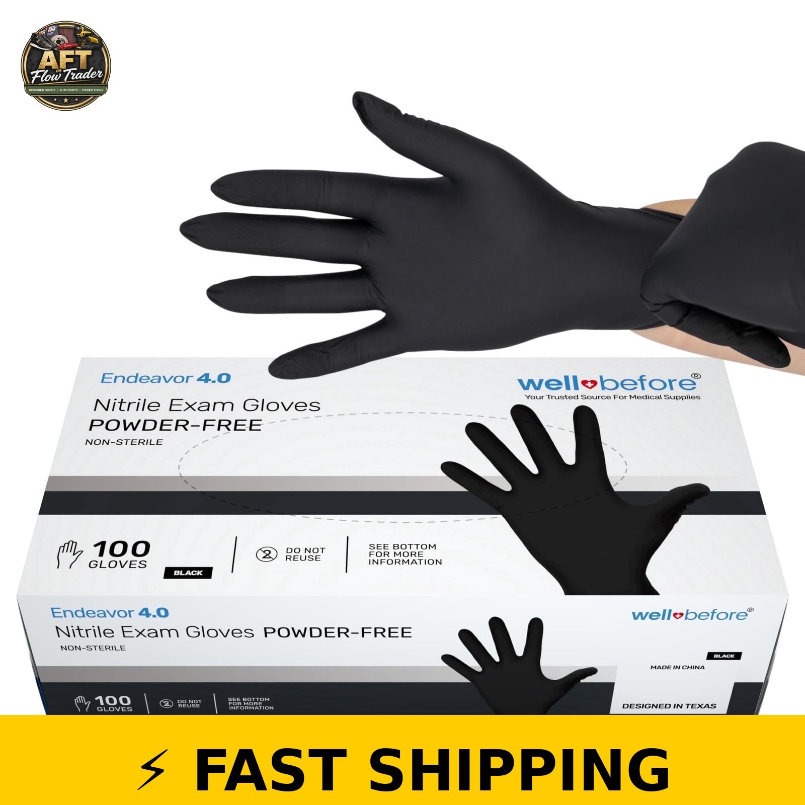 WellBefore Black Nitrile Disposable Gloves – XSmall, 100 Count