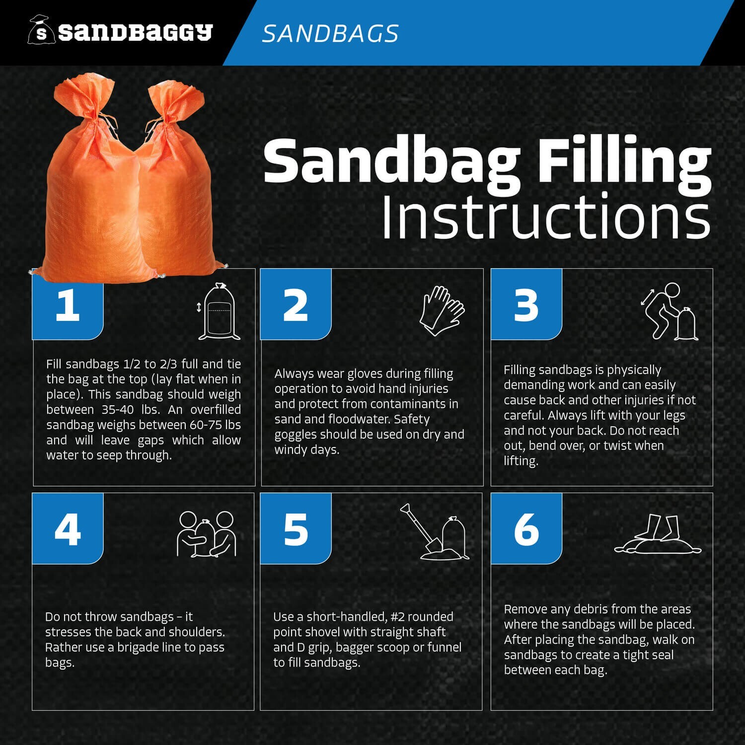 Sandbags – 10 Orange – Empty Sand Bags for Flood – Sandbag Bag Poly by Sandbaggy