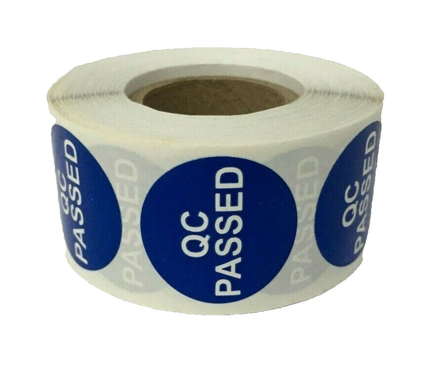 QC Passed – Inventory Control Stickers (1″ Round, Blue) Self-Adhesive 500 Labels