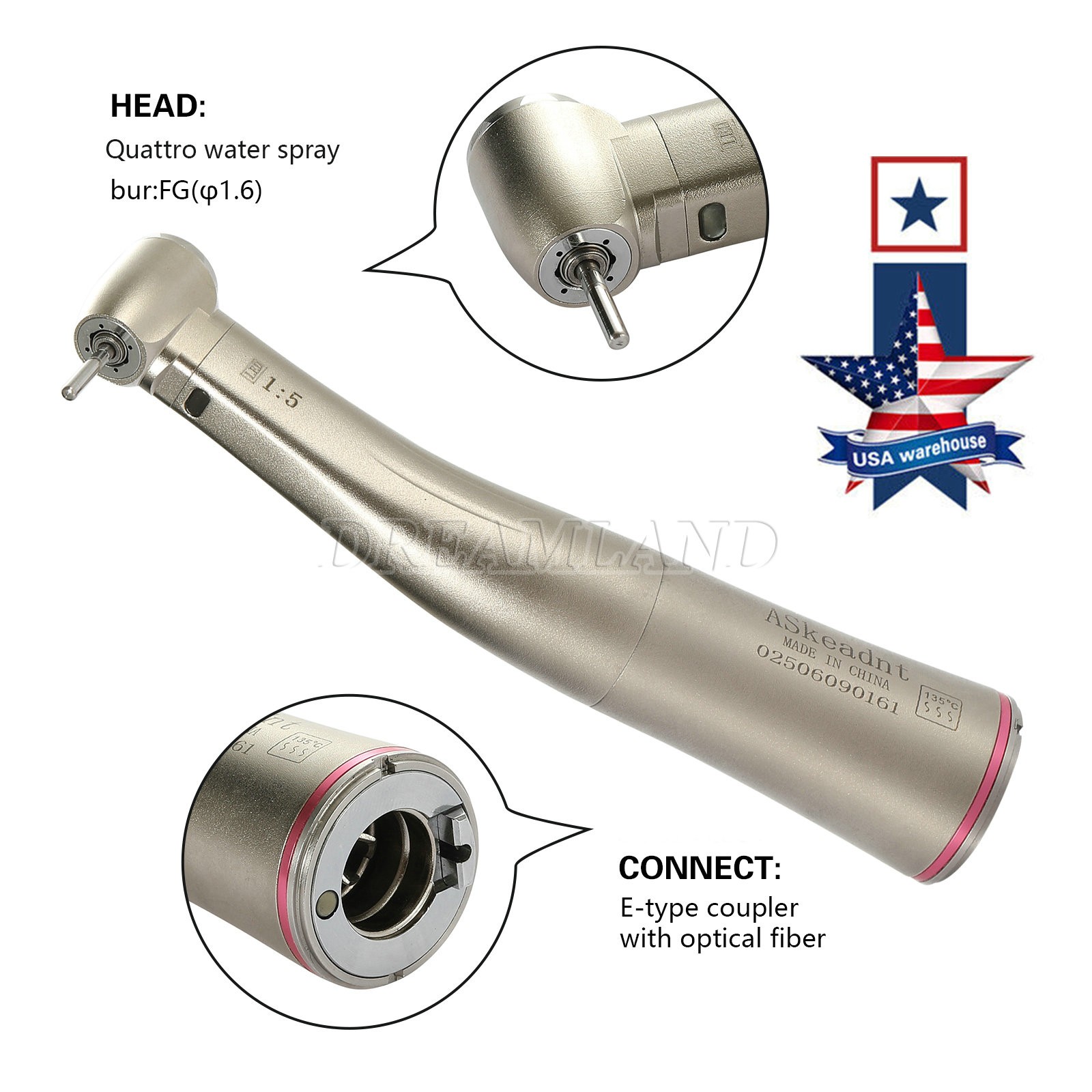 NSK Style LED Dental Electric Handpiece 1:5 Contra Angle Fiber Optic High Speed