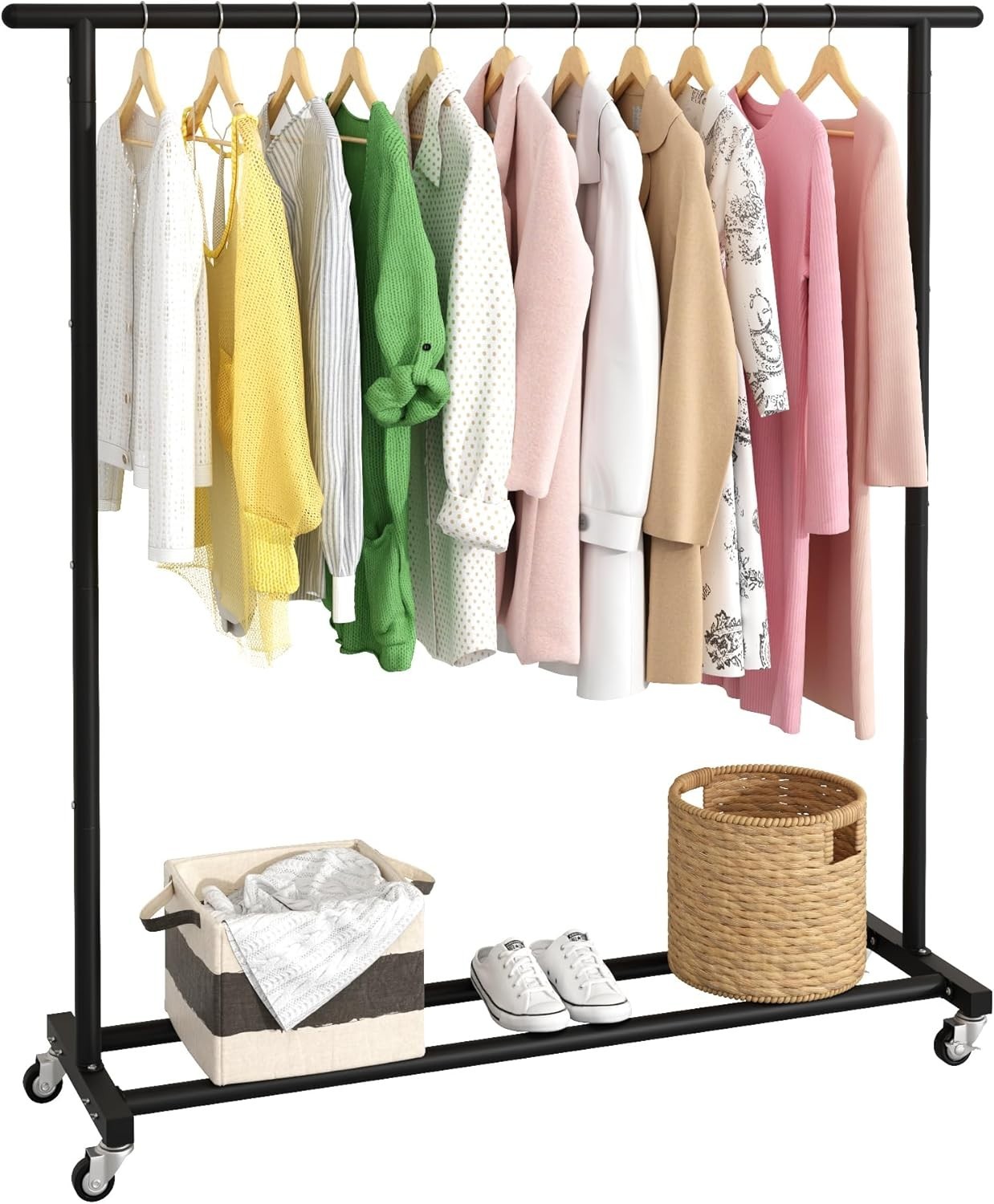Versatile Metal Garment Organizer with Wheels – Perfect for Home or Retail Use
