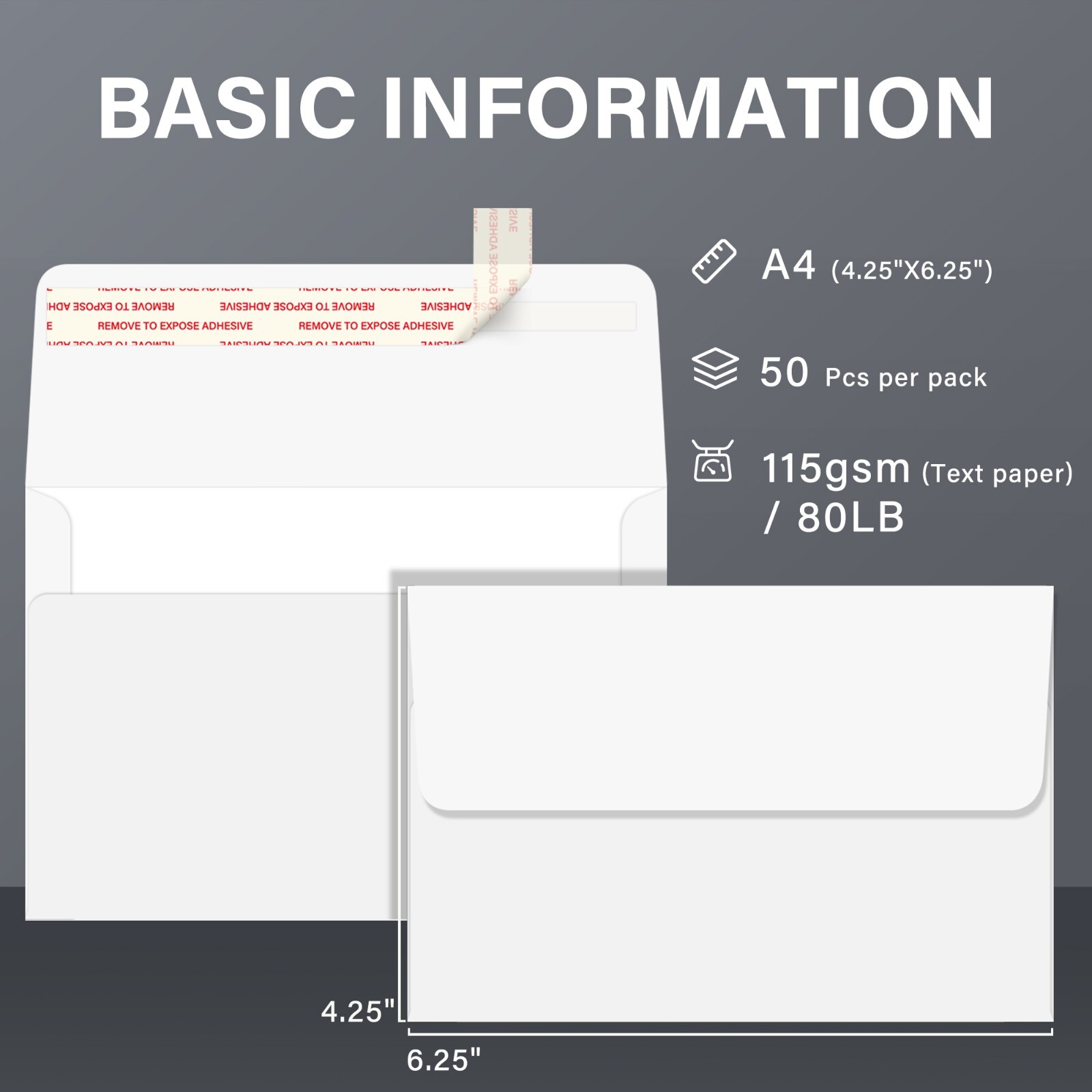 150 Printable White Invitation Envelopes A4 Self Seal 4.25×6.25 for Wedding Card