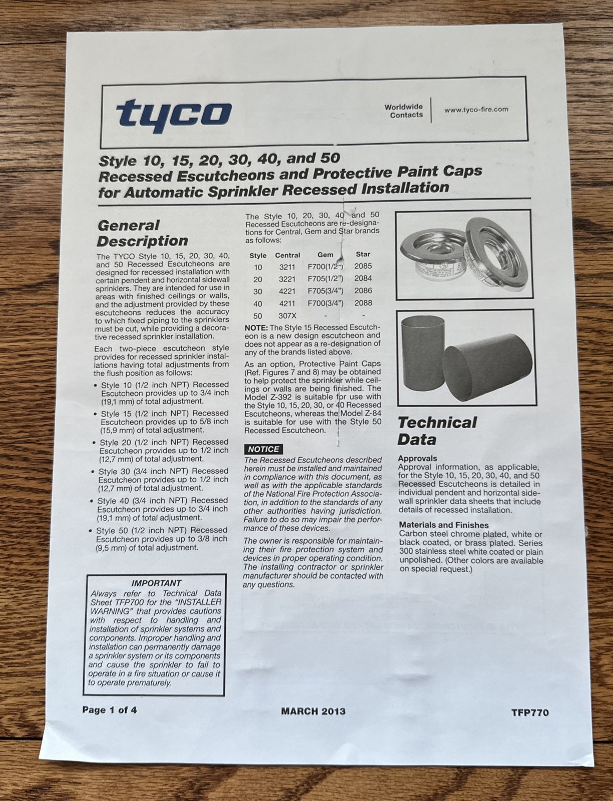 BOX OF 100! Tyco Style 20 Recessed Escutcheon White 1/2 in. Sprinkler 567054010
