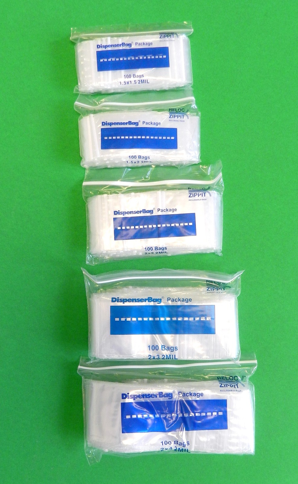 500 Zippit Bags 5 Small Assorted Sizes 100 Each Clear 2mil Reloc Zip Seal Baggie