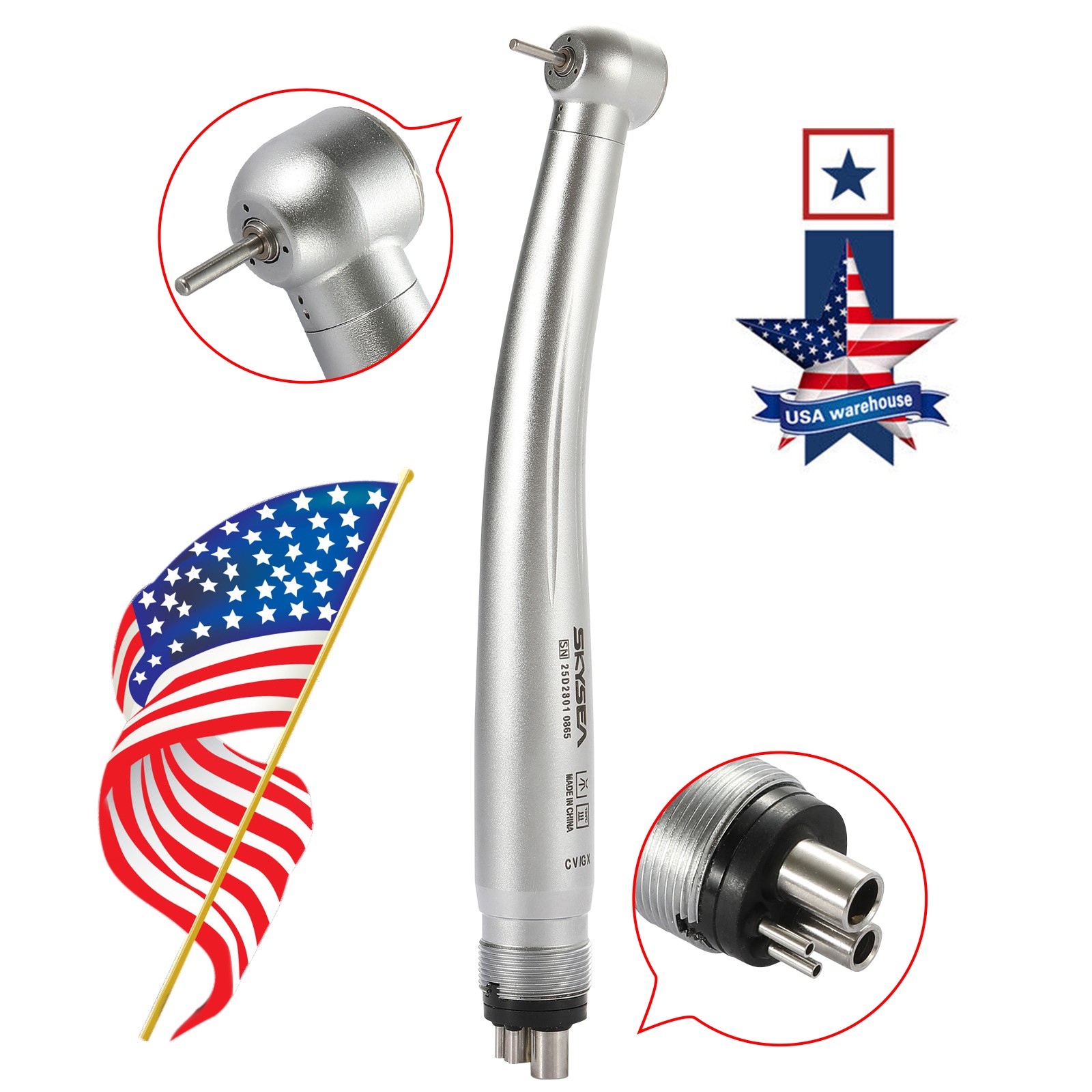 SKYSEA Dental High Fast Speed Turbine Handpiece Big Head 4 Hole Single Spray