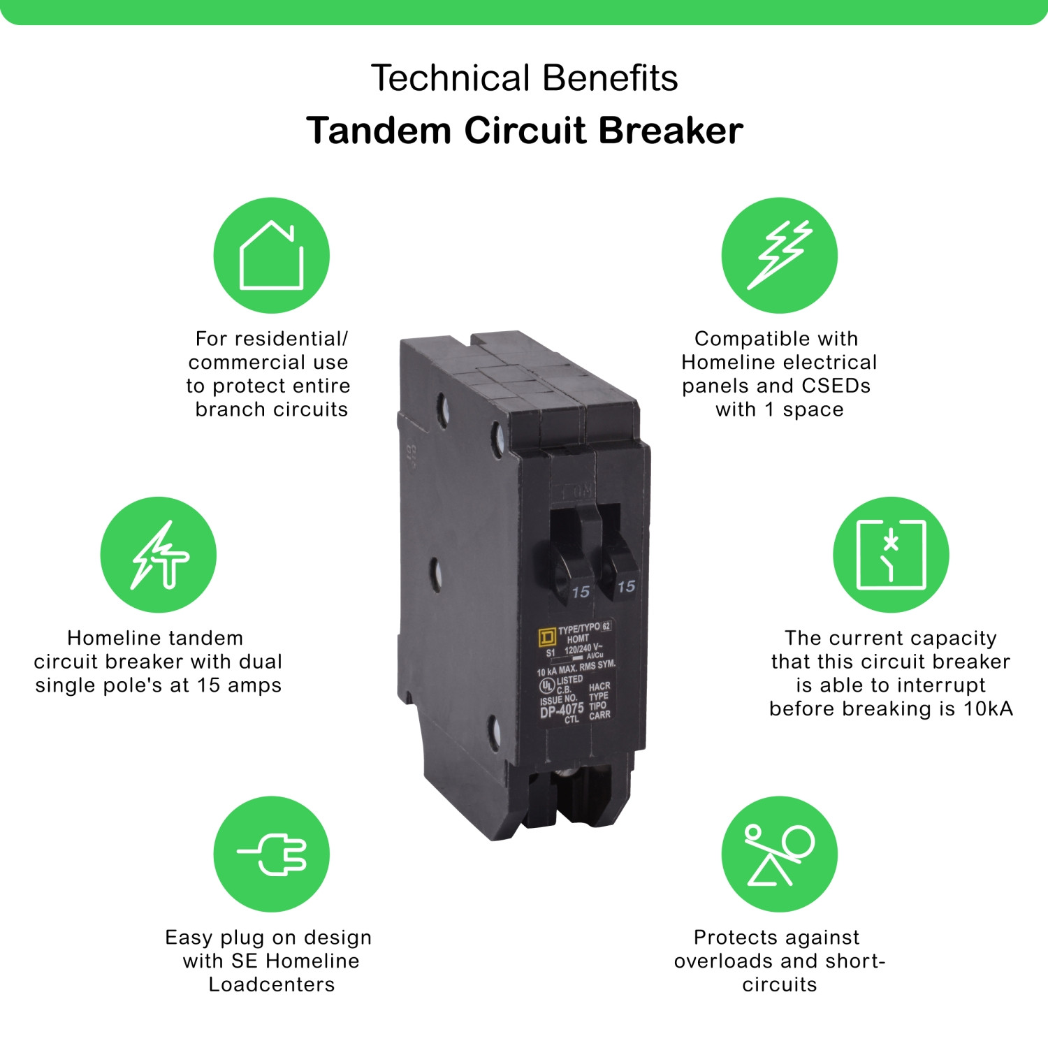 Square D HOMT2020 Homeline 20 amp Twin 1 Pole Tandem Circuit Breaker NEW!!