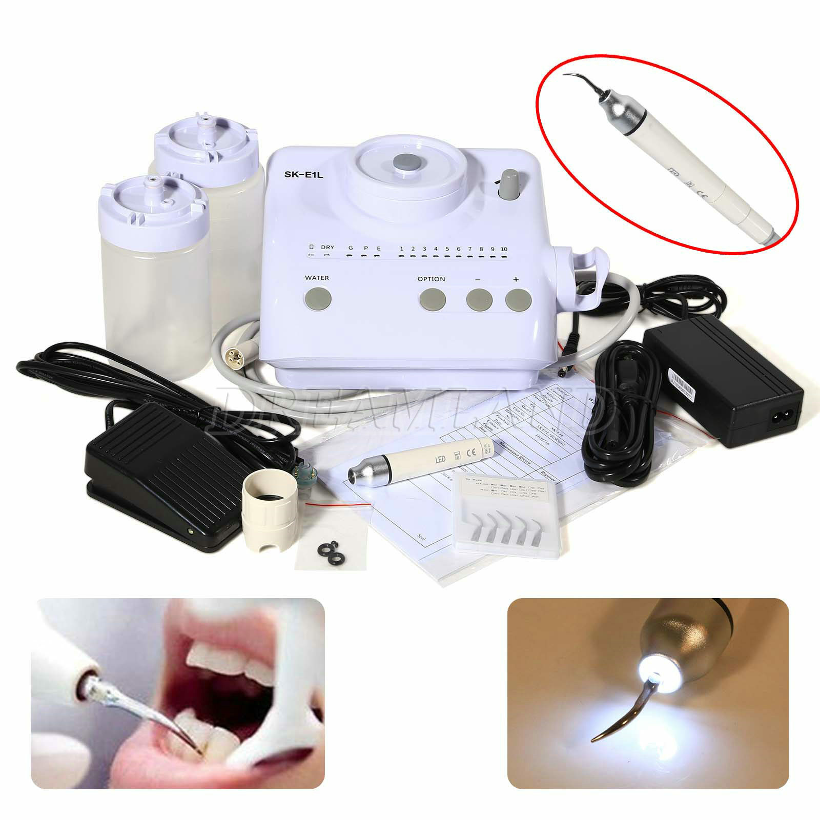 For Woodpecker EMS Dental Ultrasonic Piezo Scaler LED Handpiece + 2 Bottles UPS