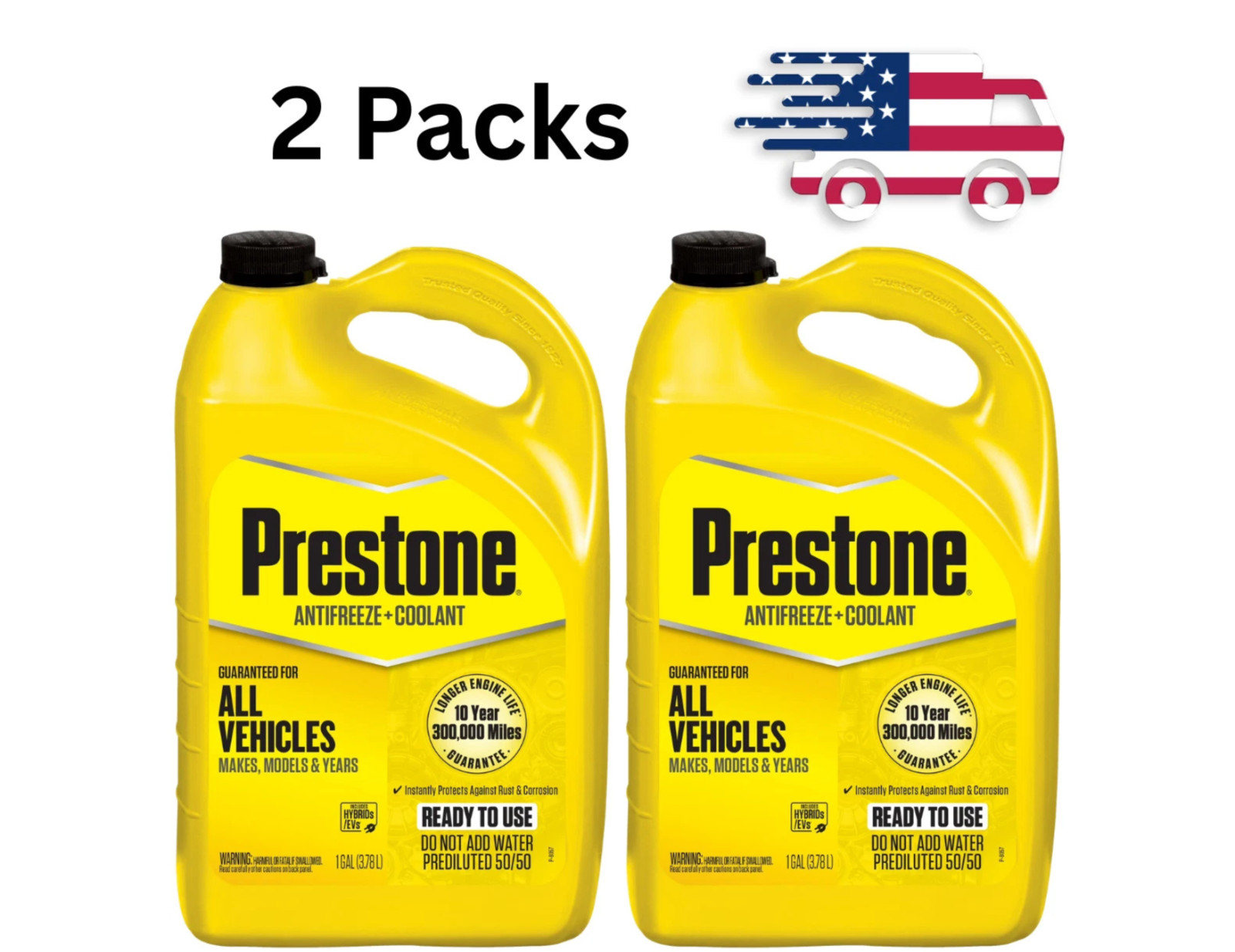 (2 pack) Prestone Extended Life Prediluted Antifreeze/Coolant, Universal Use