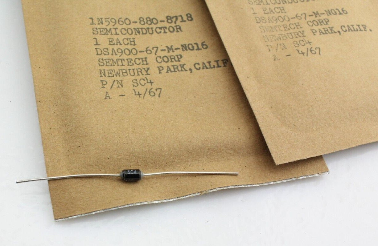 NOS Qty 5 SEMTECH CORP SC4 Diode Vintage 1967 1N5960-880-8718 Military Grade USA