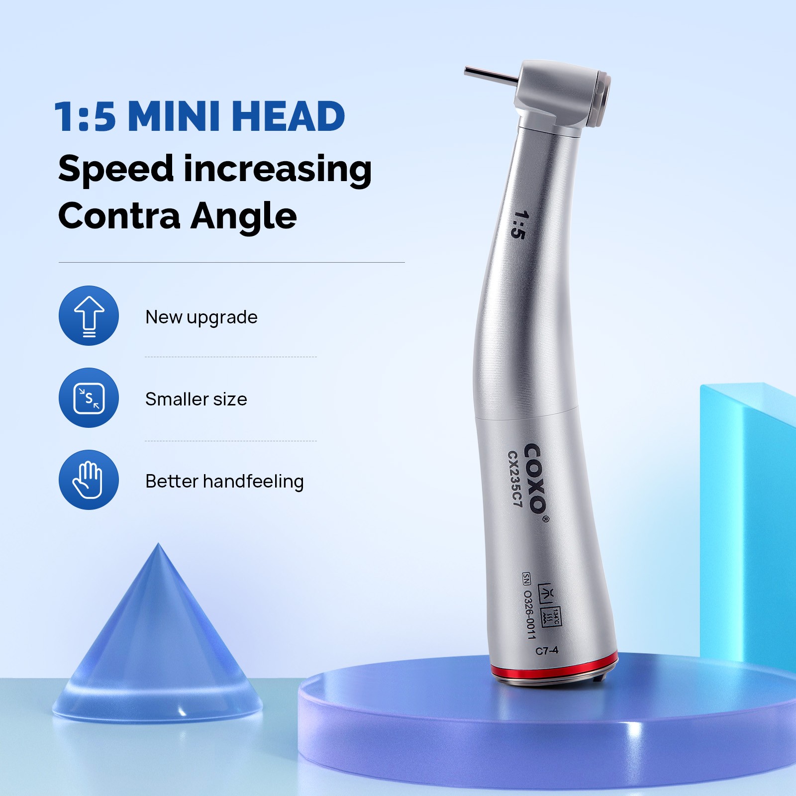 COXO 1:5 Contra Dental Head Handpiece Speed Electric W/Fiber Spray FG bur Inner