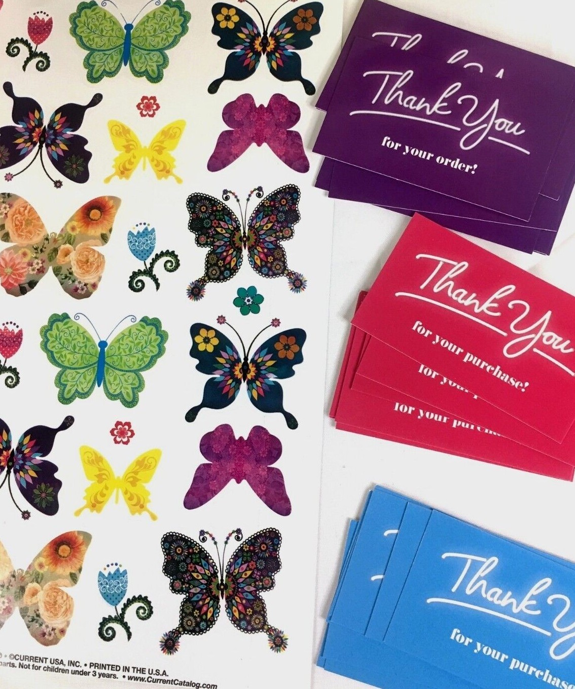 144x Business Thank You Cards Small Business, Butterfly Stickers Variety Pkg